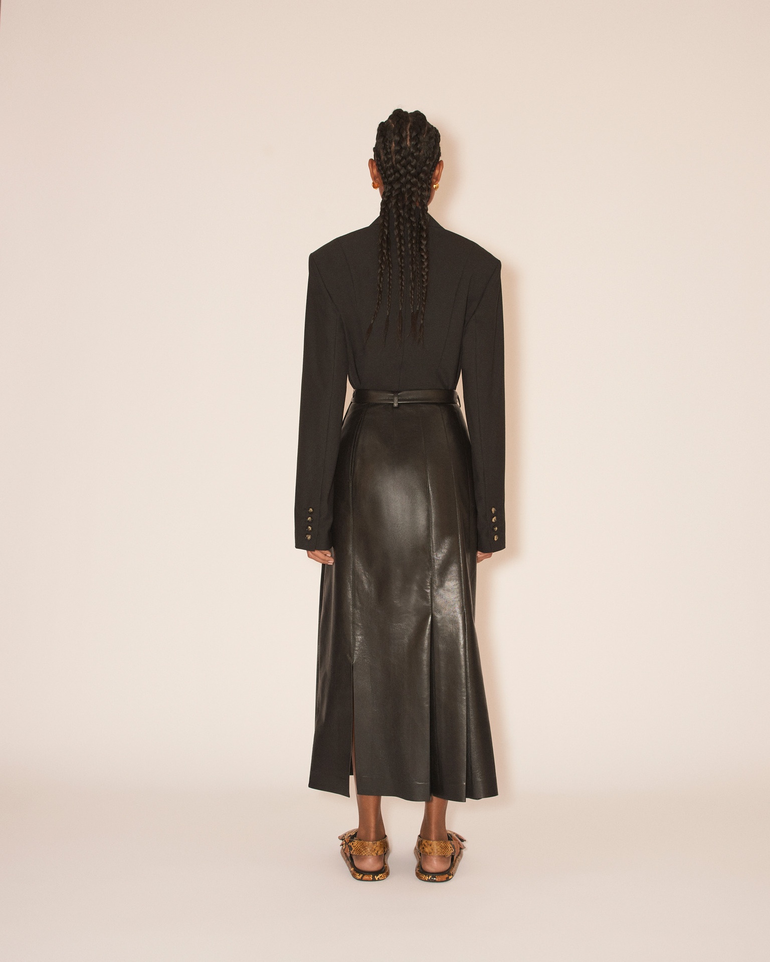 FIDA - Straight Regenerated Leather wrap kilt skirt - Black - 5