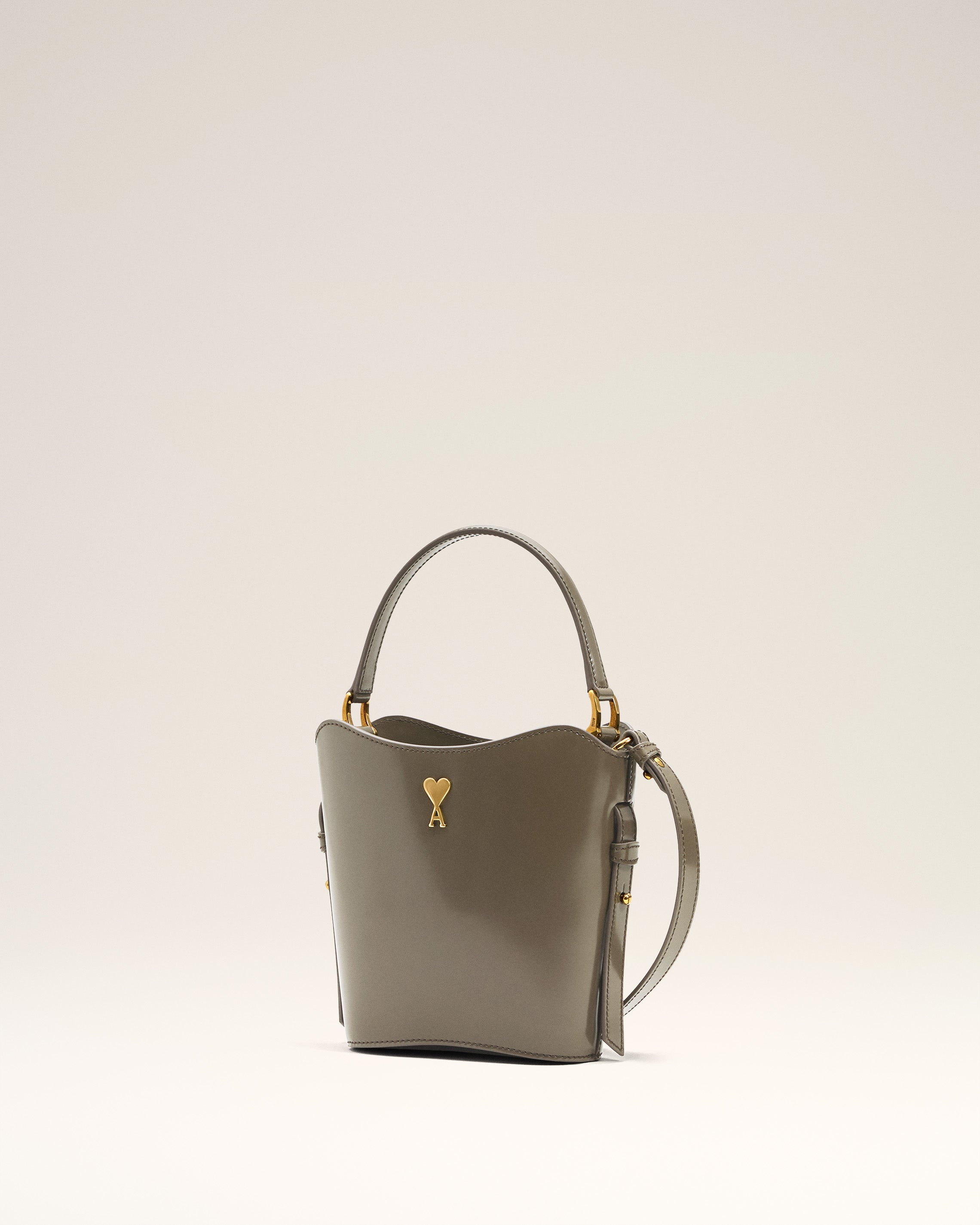 GREY GLAZED LEATHER MINI PARIS PARIS BUCKET BAG - 3