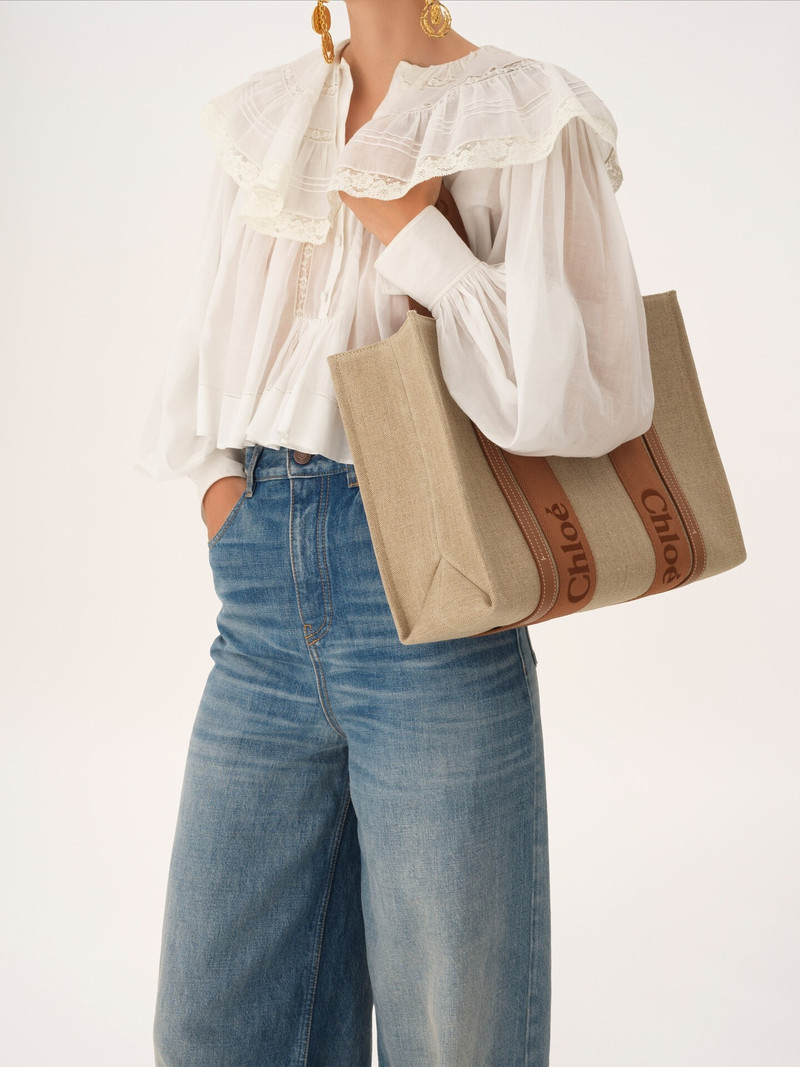 Chloé WOODY TOTE BAG IN LINEN outlook
