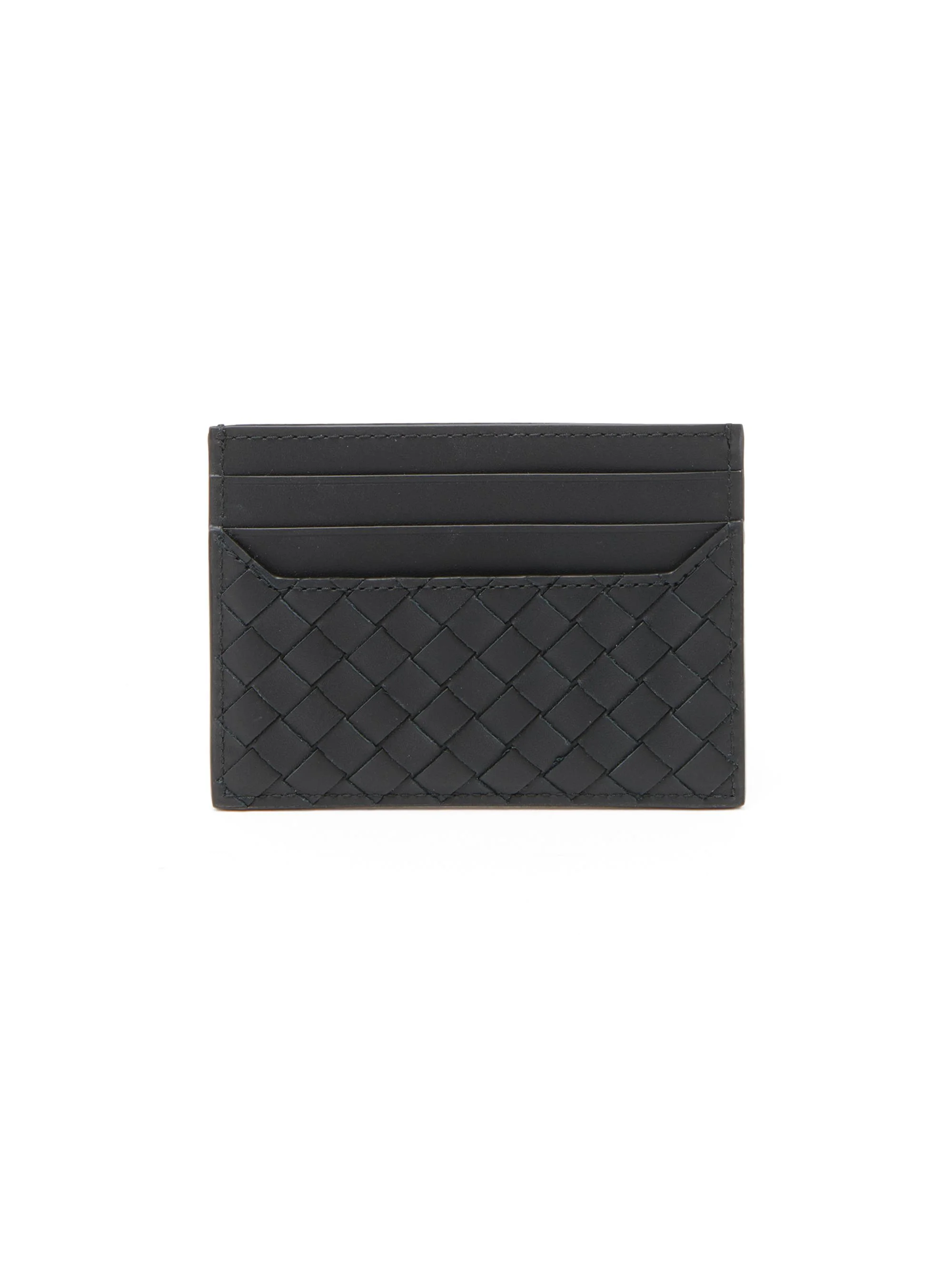 Men's Intrecciato Piccolo Leather Card Case - Black Silver - 1