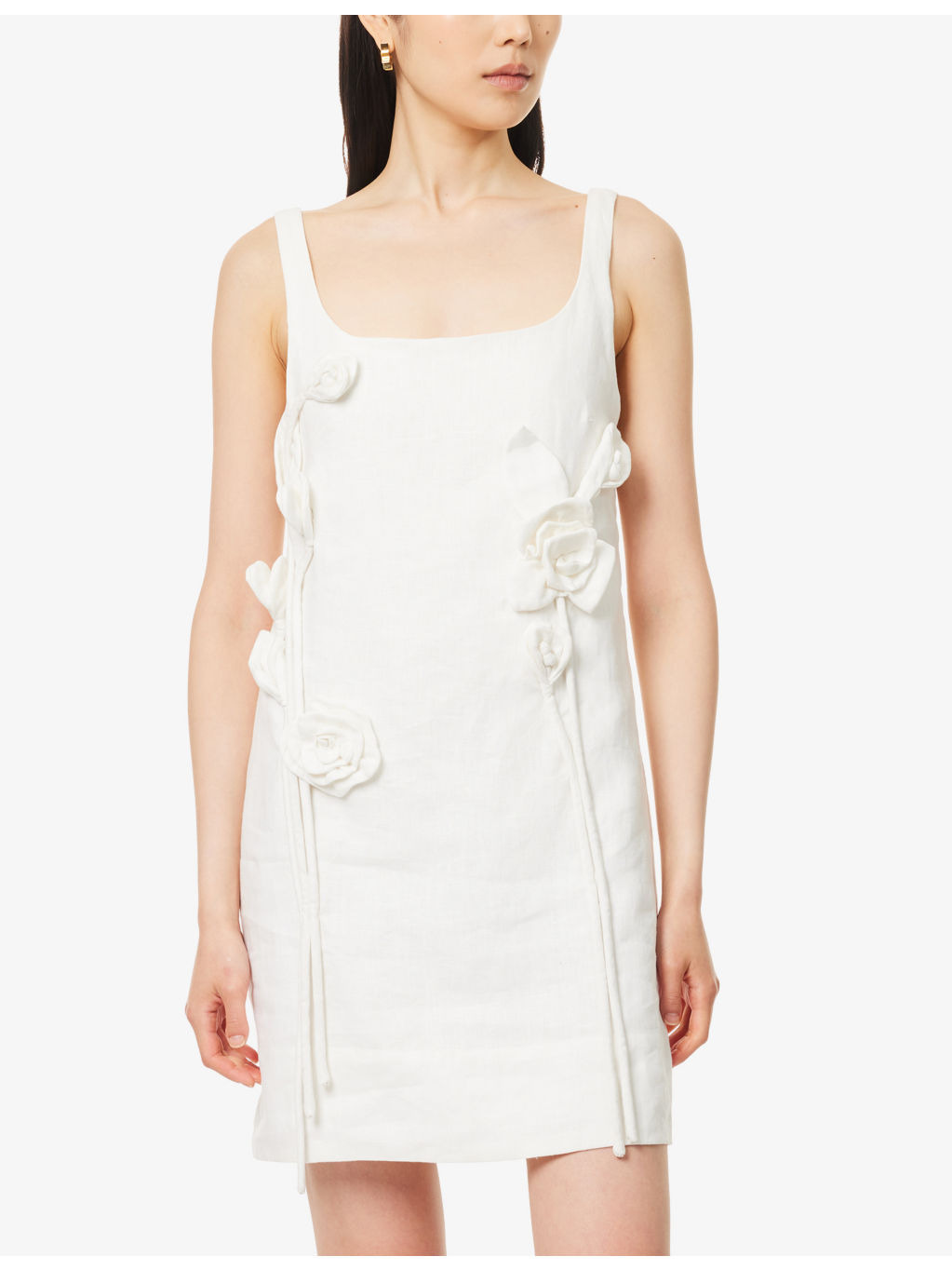 Embellished Shoulder-Straps Linen Mini Dress - 3
