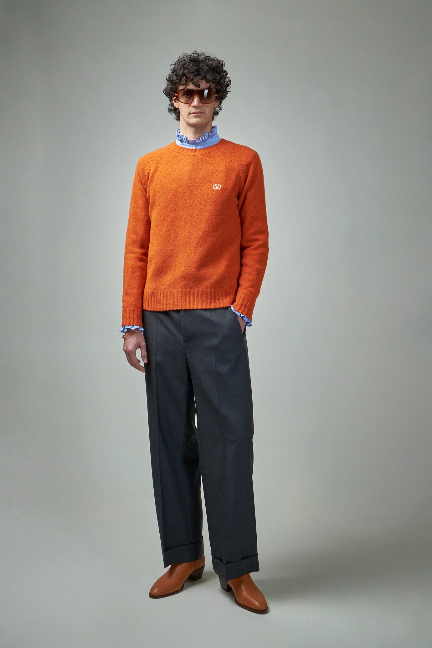 Shetland Wool Crewneck Jumper with Vlogo Embroidery - 2