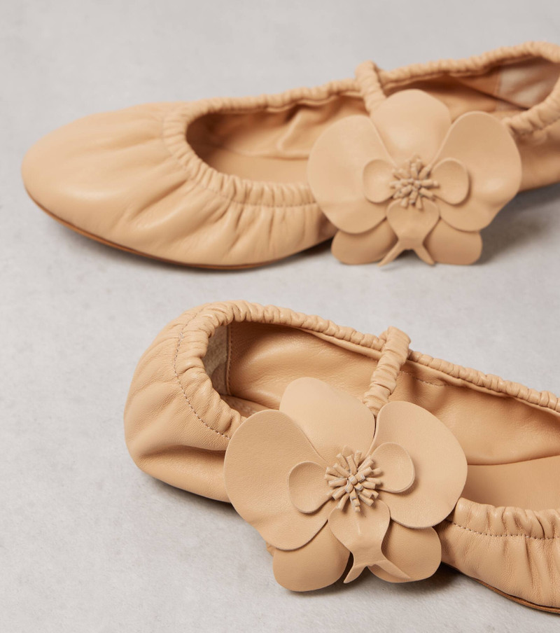 Orchid floral-appliqué leather Mary Jane flats 5