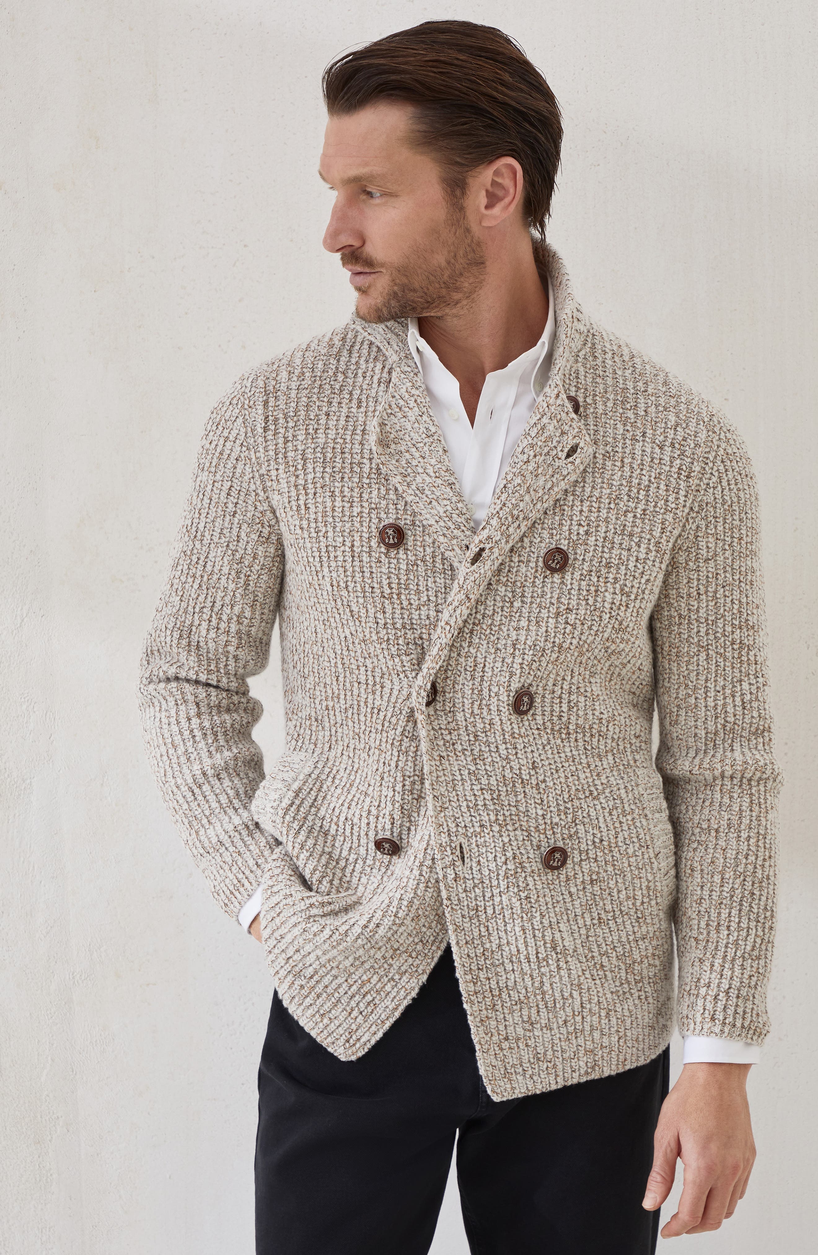 Brunello Cucinelli Cardigan with metal buttons in Ecru at Nordstrom - 2