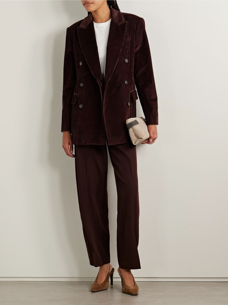 Brunello Cucinelli Oversized double-breasted cotton-corduroy blazer Burgundy outlook
