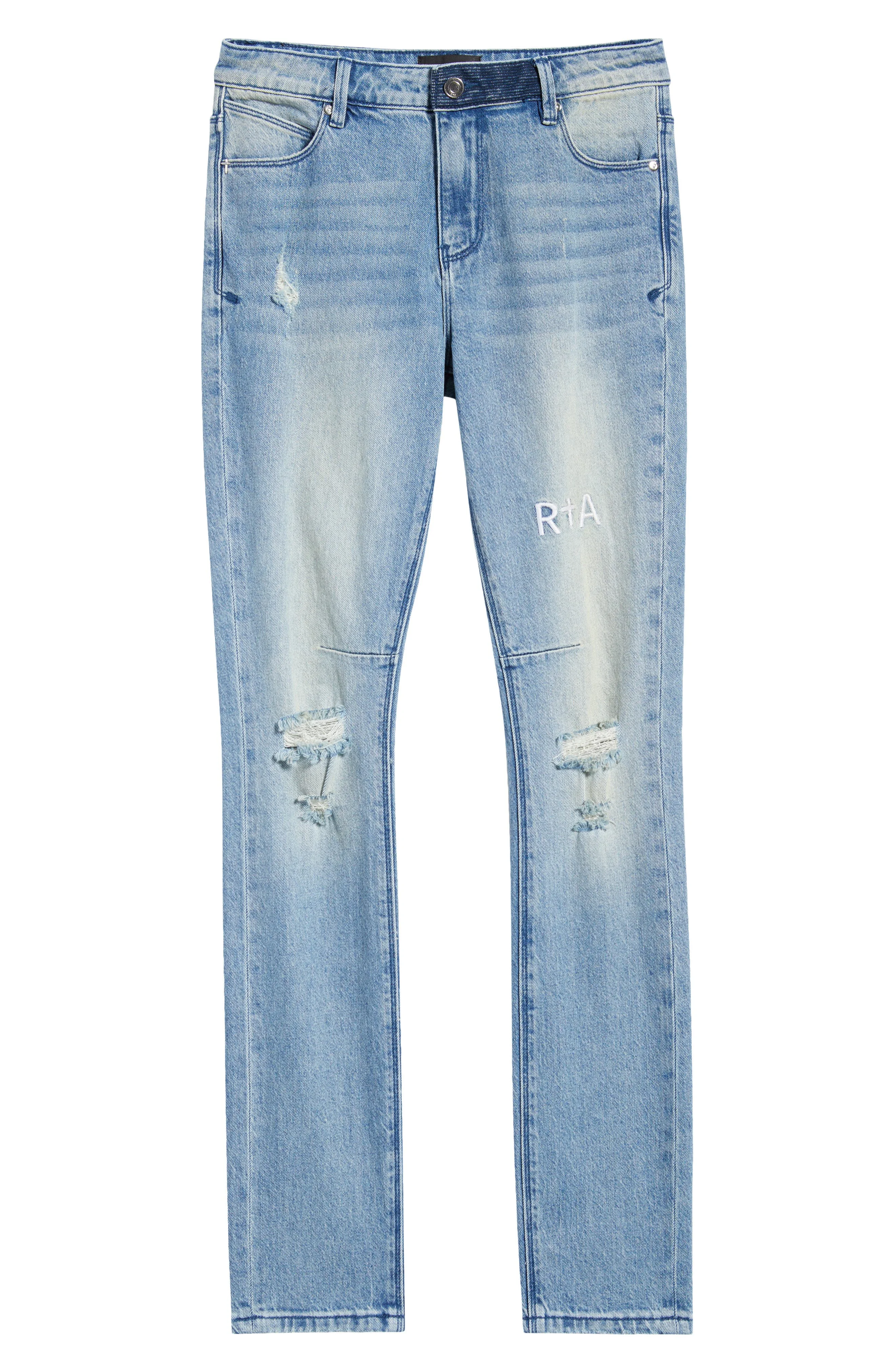RtA Bryant Mid Rise Distressed Skinny Jeans in Blue Haze Triple Cross at Nordstrom - 1