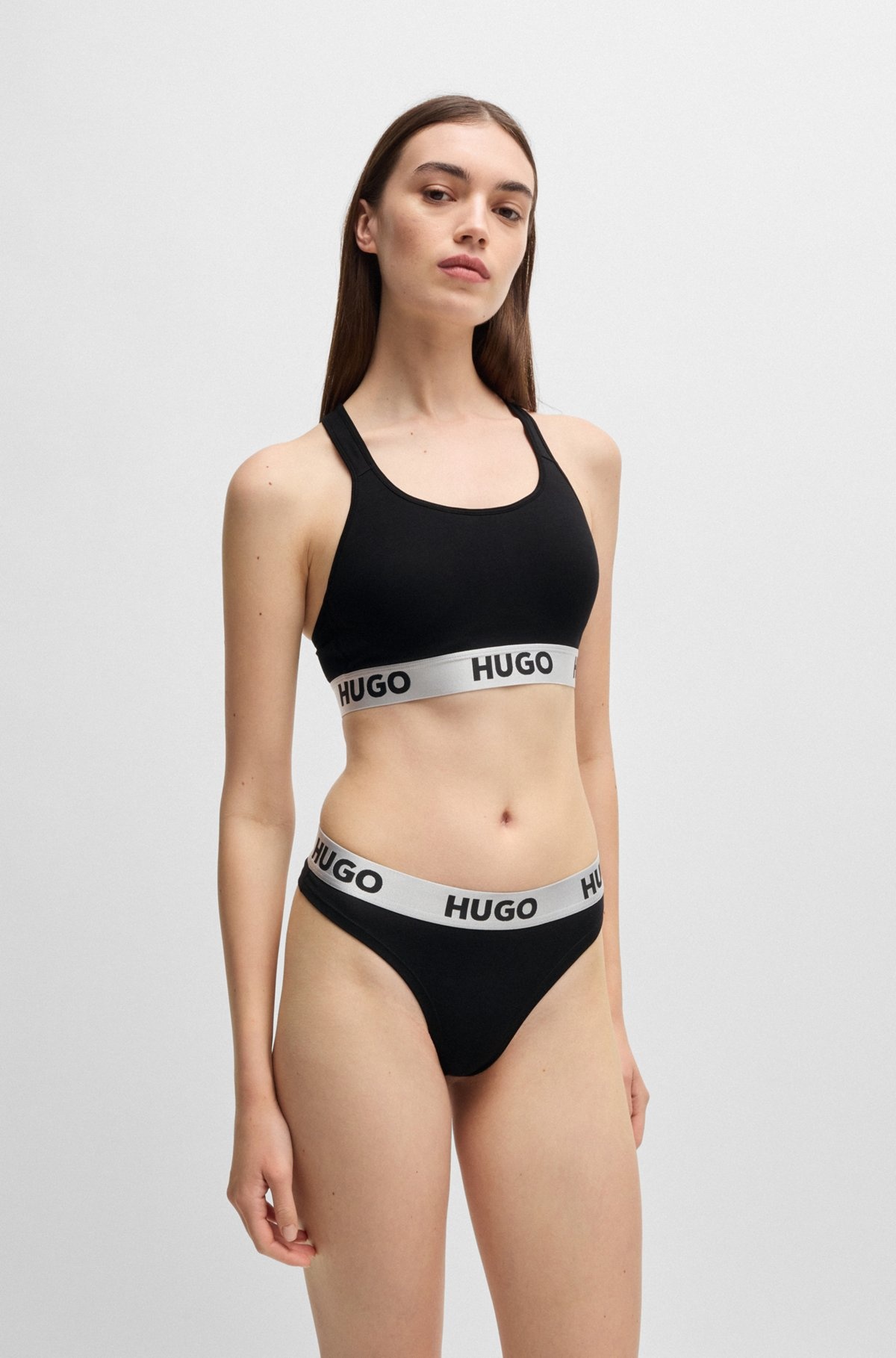 CROSSED-BACK BRALETTE IN STRETCH COTTON WITH LOGO BAND - 2