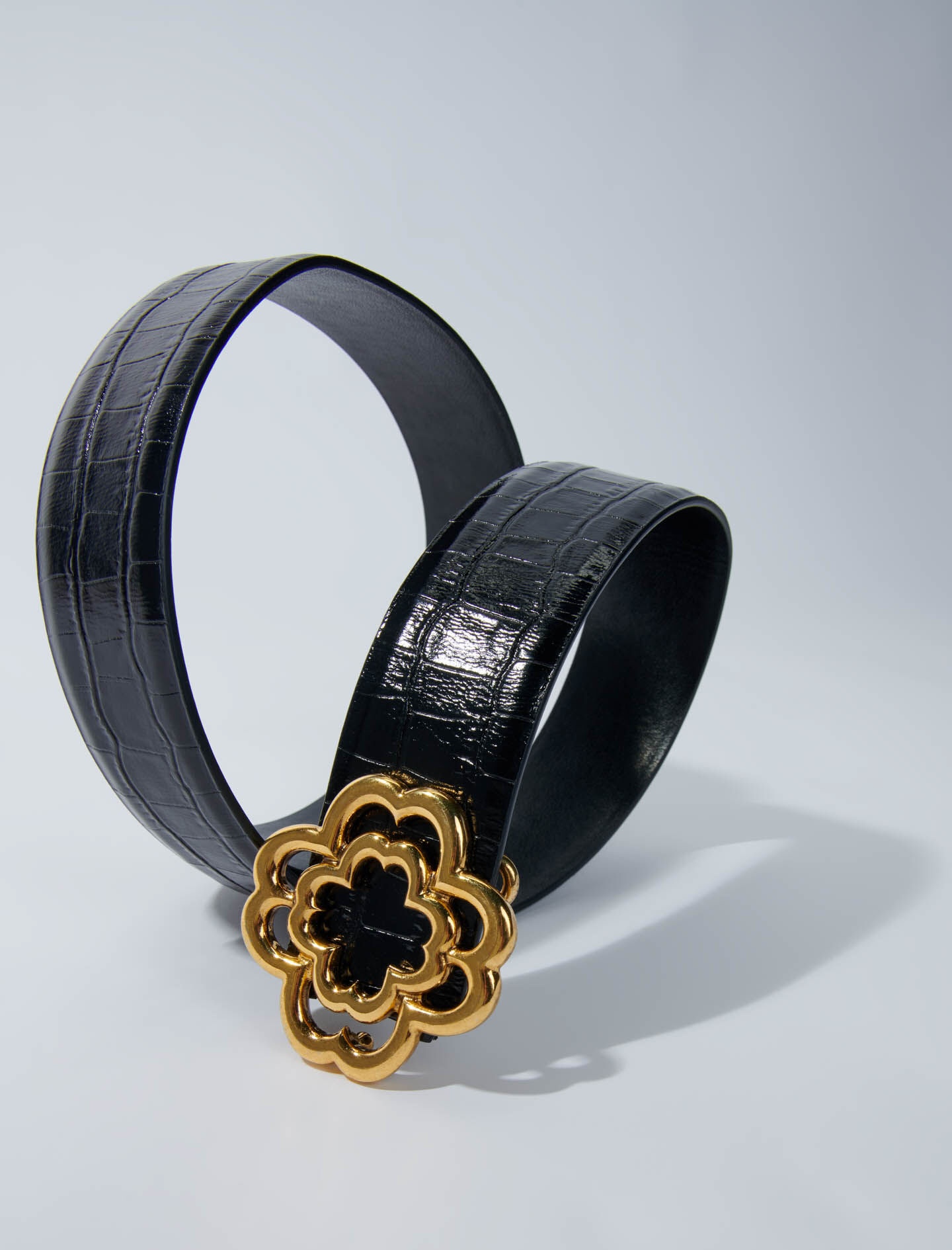 Croc-effect leather double M belt - 3