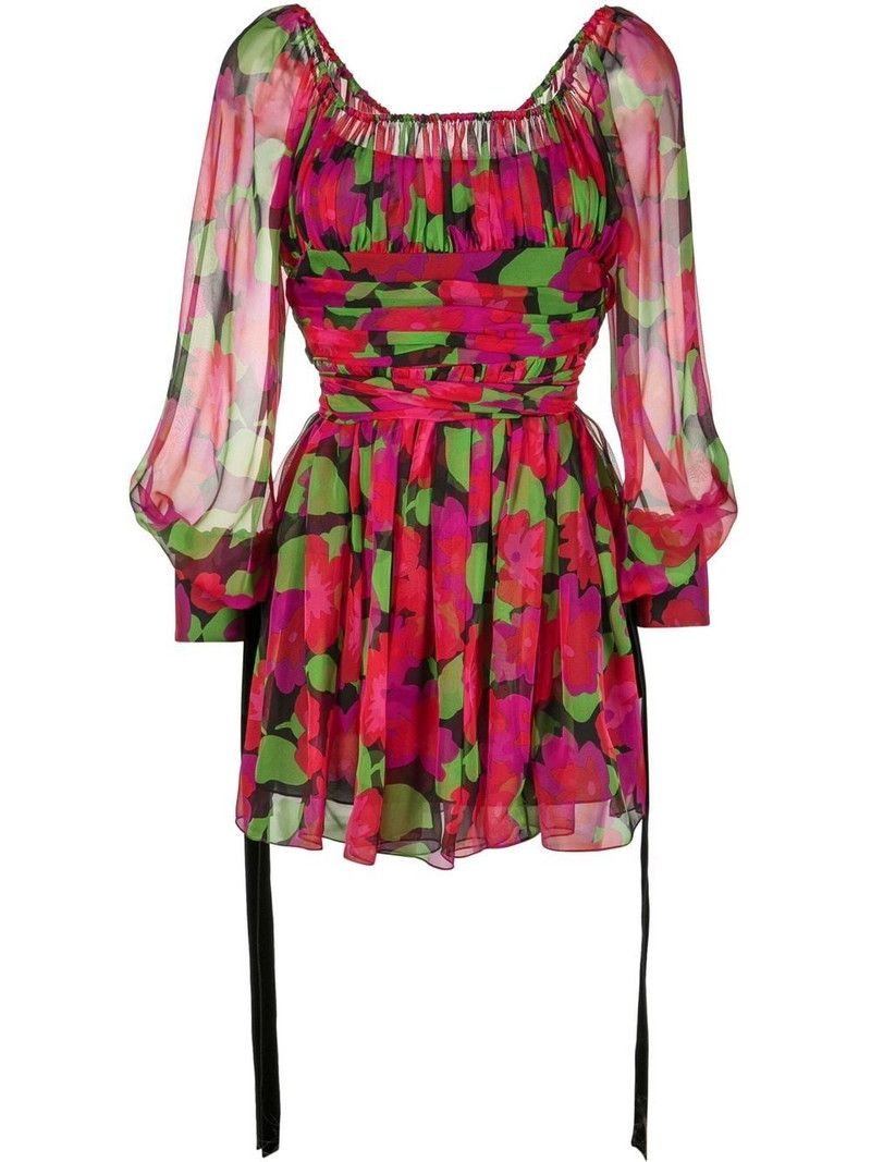floral-print long-sleeve mini dress - 1