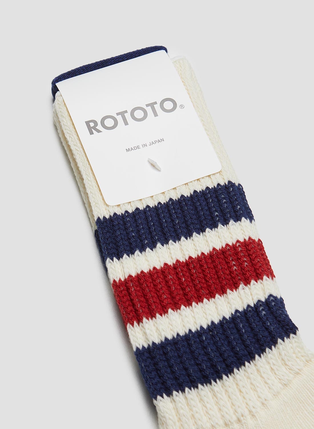 Rototo Coarse Ribbed Oldschool Crew Sock in Navy/Dark Red - 2