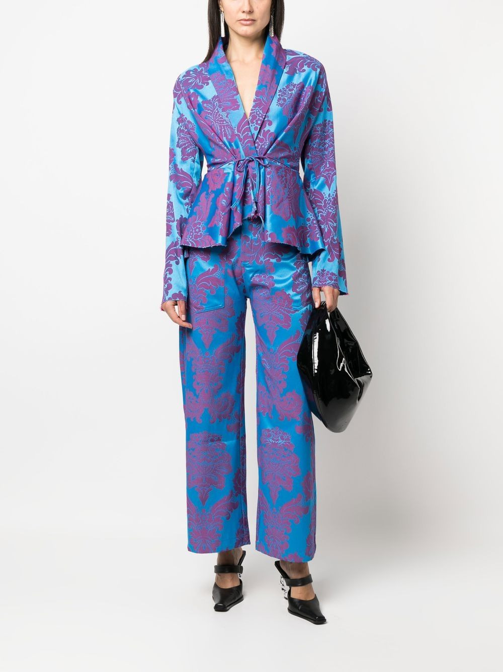 floral print wide-leg cropped trousers - 2