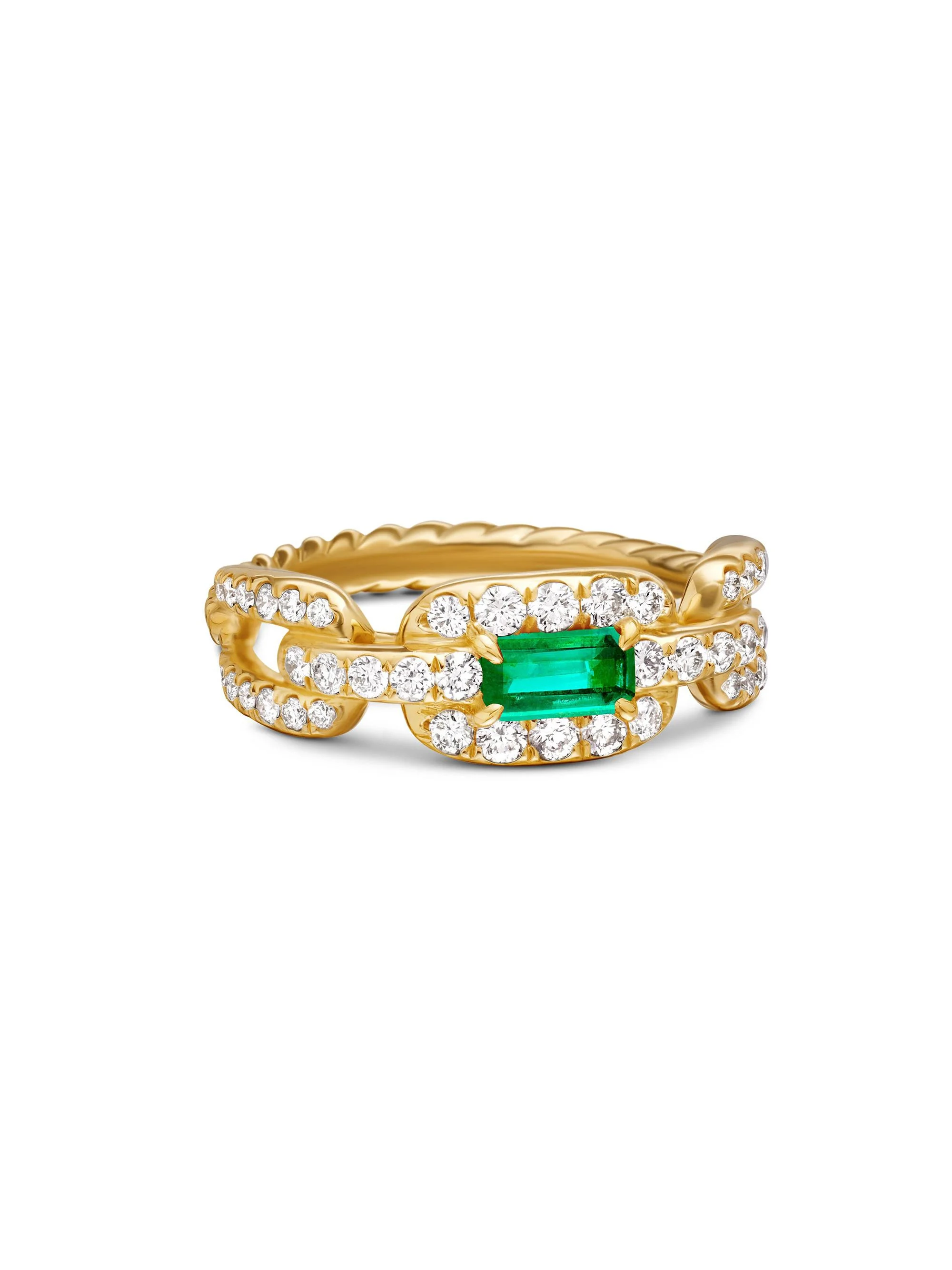 Women's Stax Chain Link Stone Ring in 18K Yellow Gold - Emerald - 1