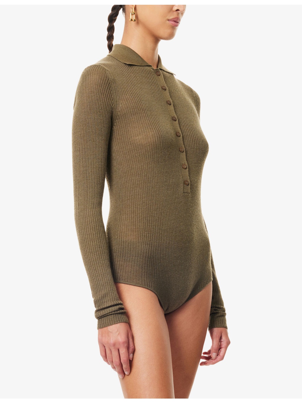 Solana Ribbed Polo Wool Knitted Bodysuit - 3