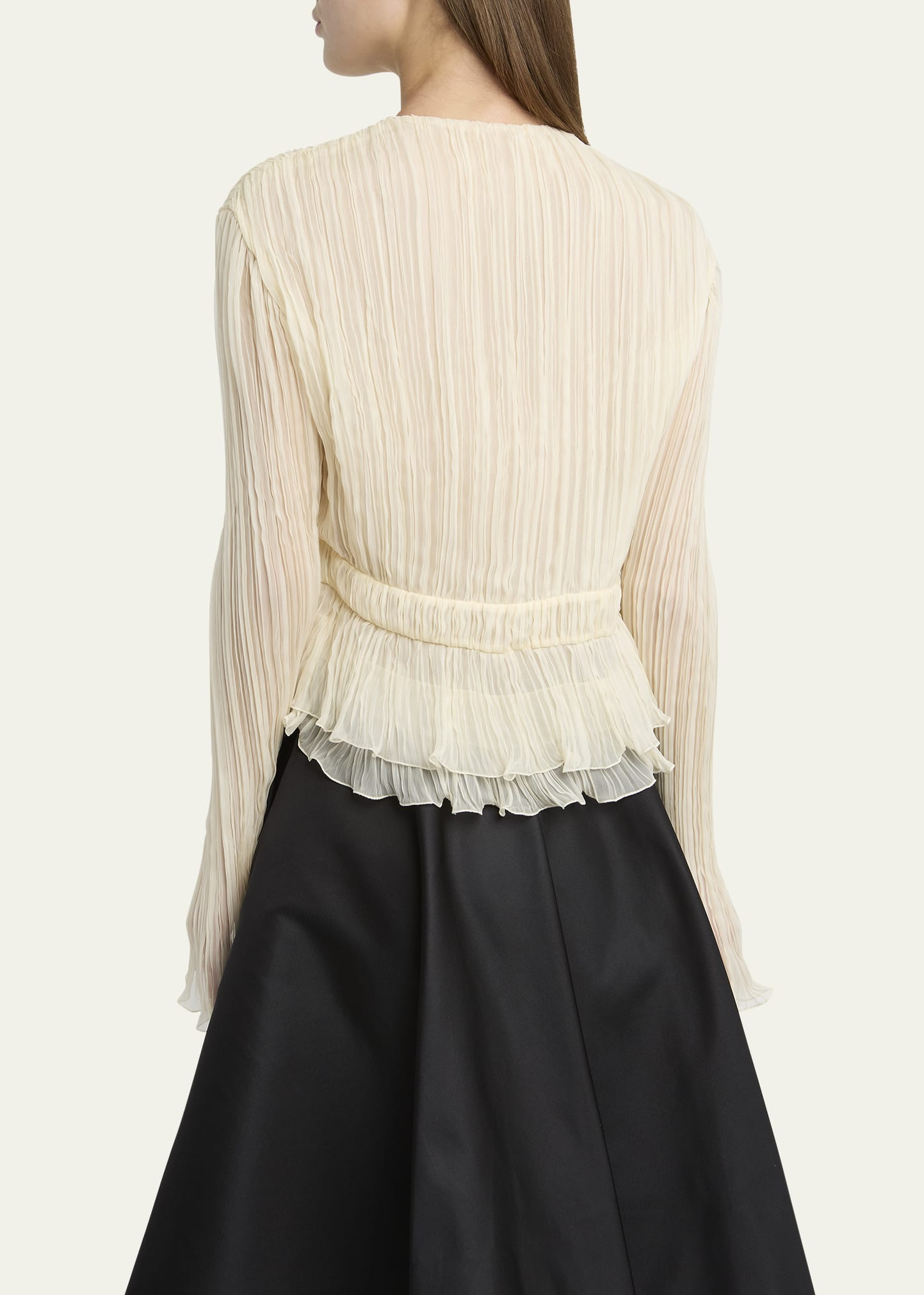 Silk Plisse Ruffle Crop Blouse - 3