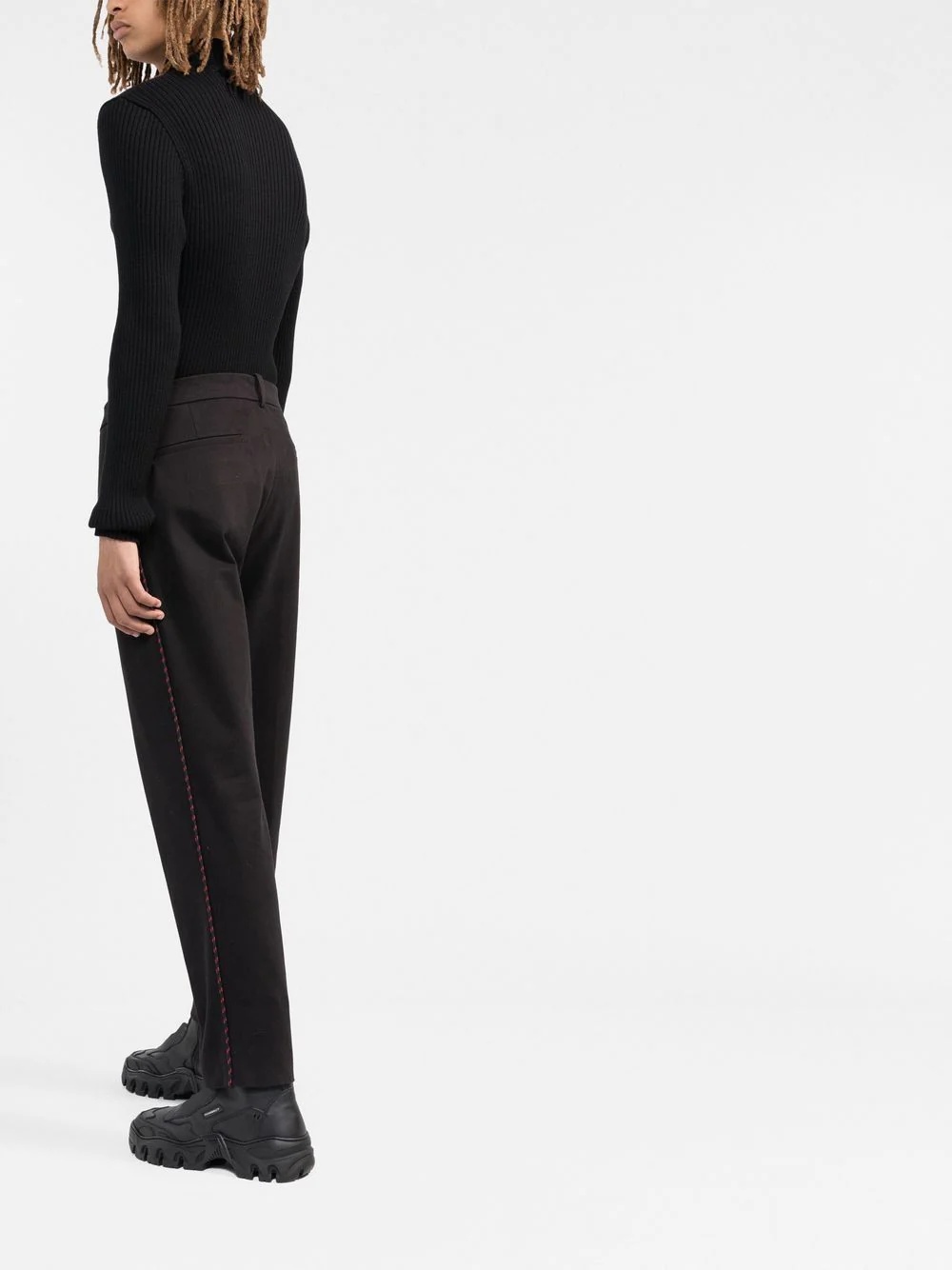 piped-trim straight-leg trousers - 4