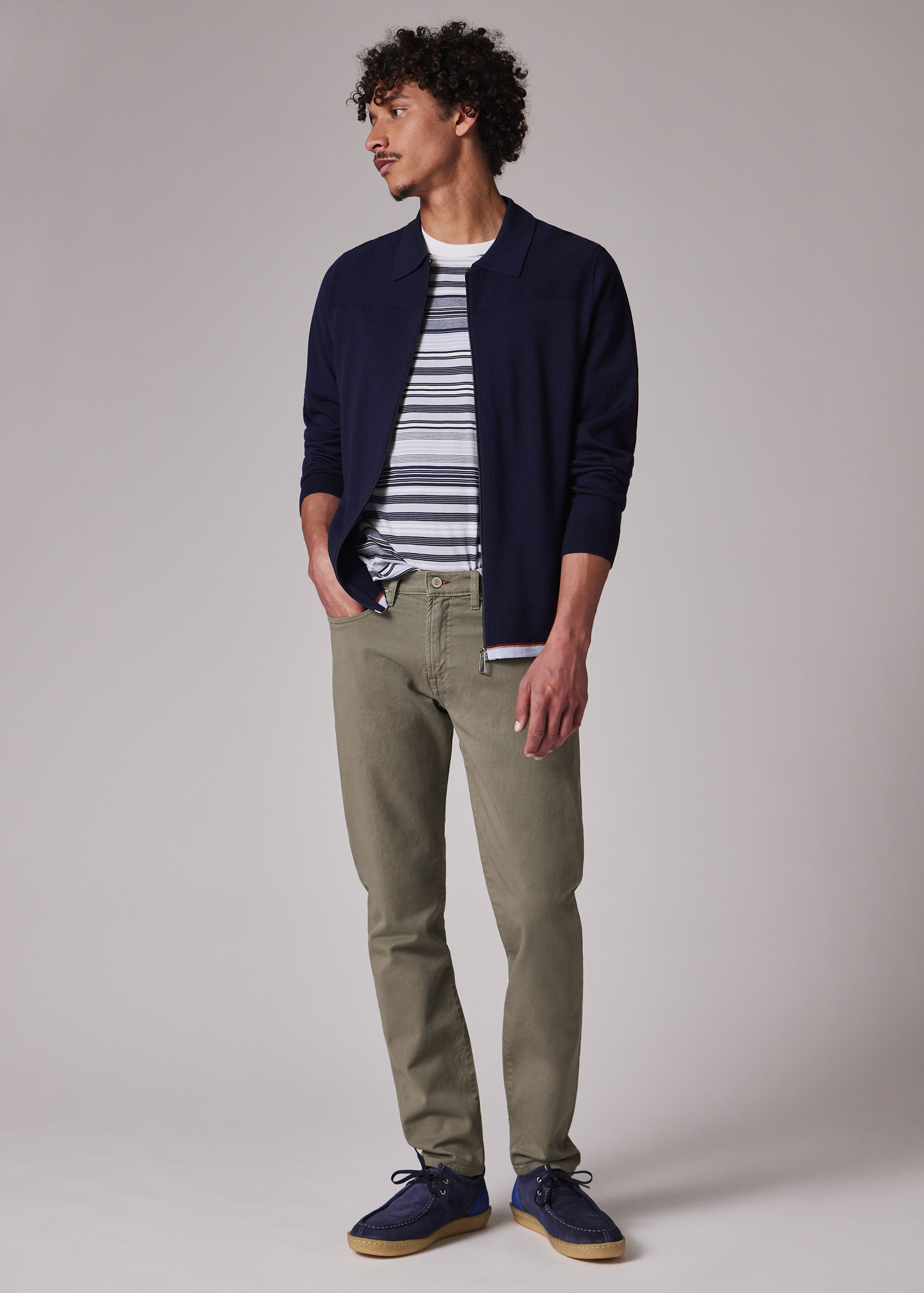 Navy Washable Merino Wool Zip Cardigan - 6