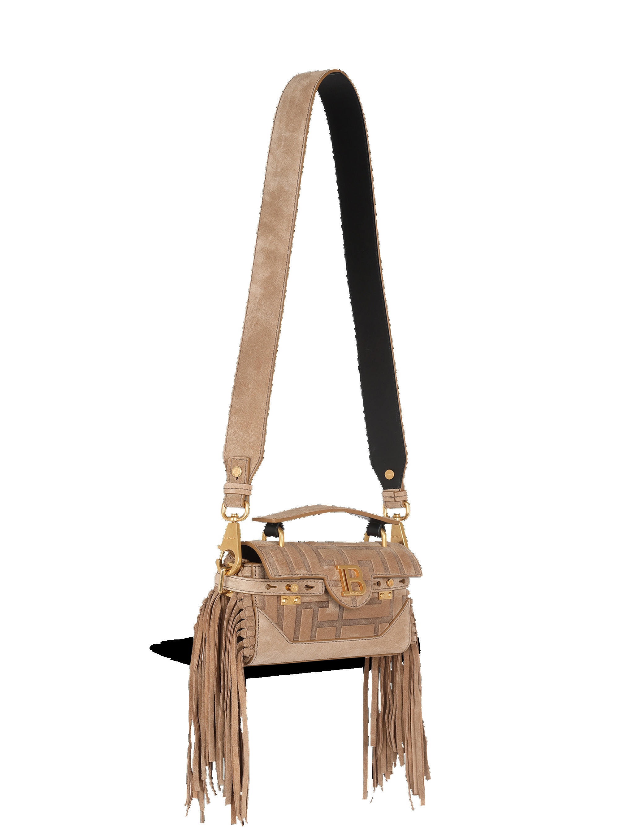 Debossed suede B-Buzz 19 bag with fringe - 3