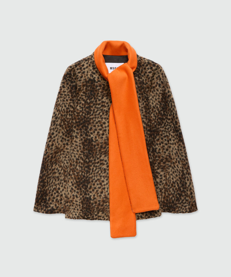 Woolen cloth cape with lynx-effect pattern 1