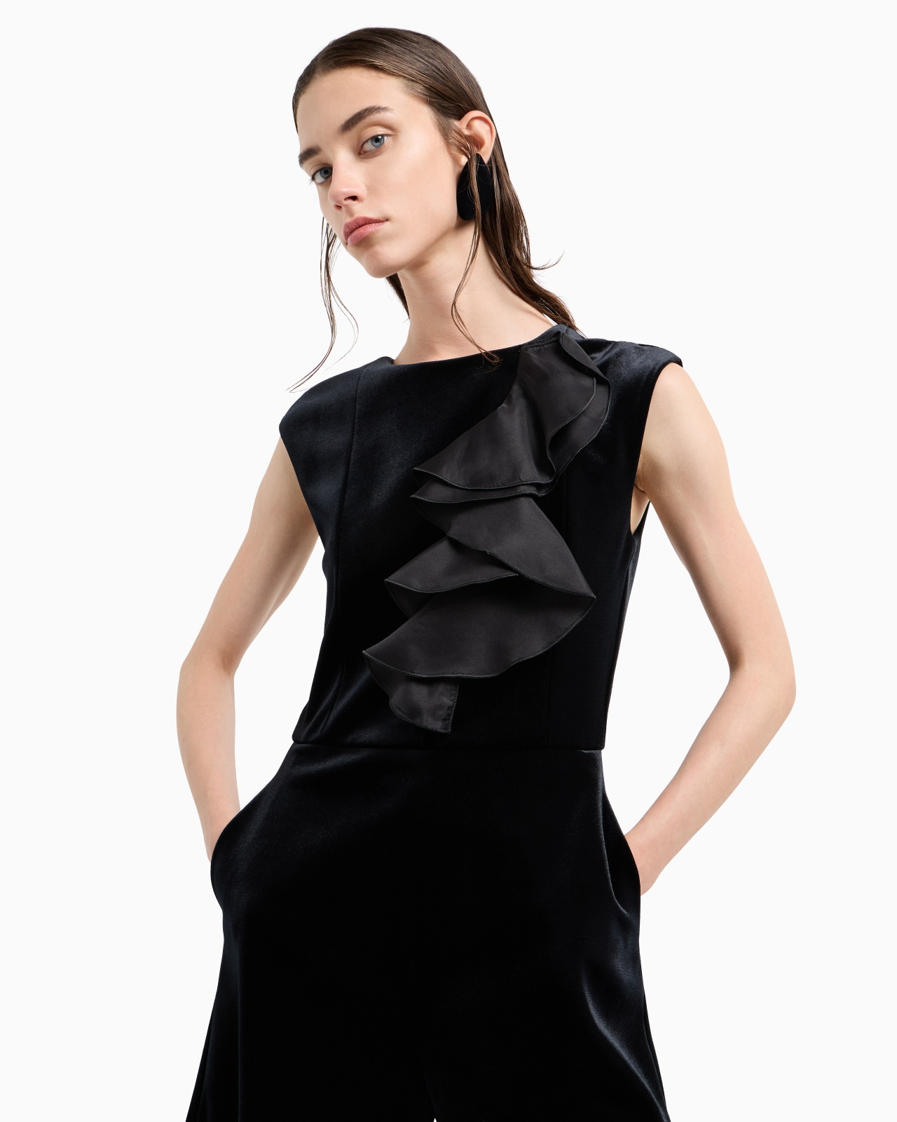 Moon Capsule collection chenille jersey short jumpsuit with organza ruffles - 6