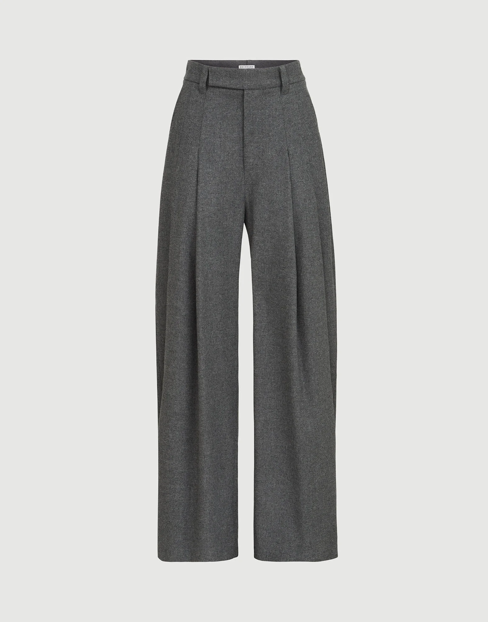 Virgin wool and cashmere twill flannel pleated barrel trousers with monili - 1
