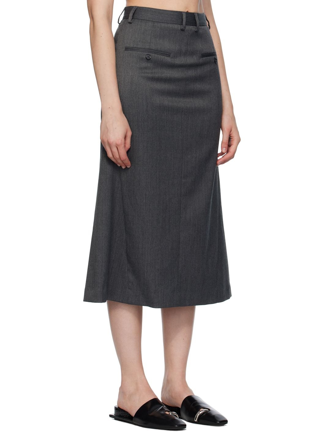Gray Tailored Midi Skirt - 2