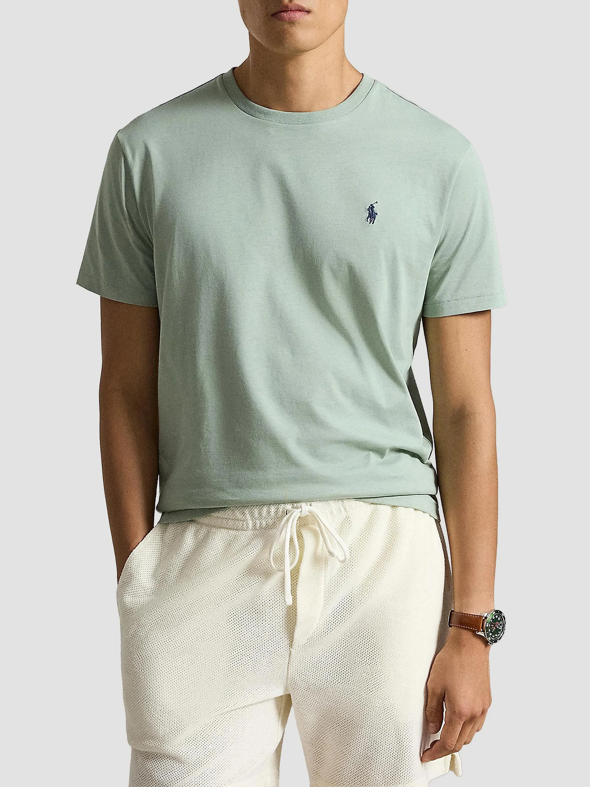 Men's Custom-Slim-Fit Jersey Crewneck T-Shirt - Light Green - 1