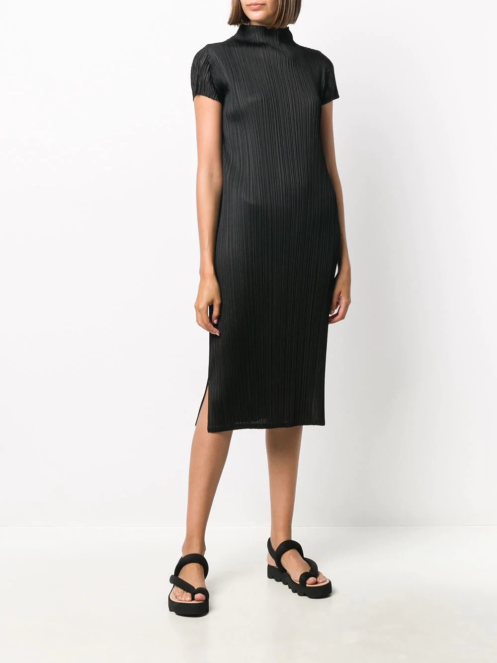 funnel-neck pleated midi dress - 3