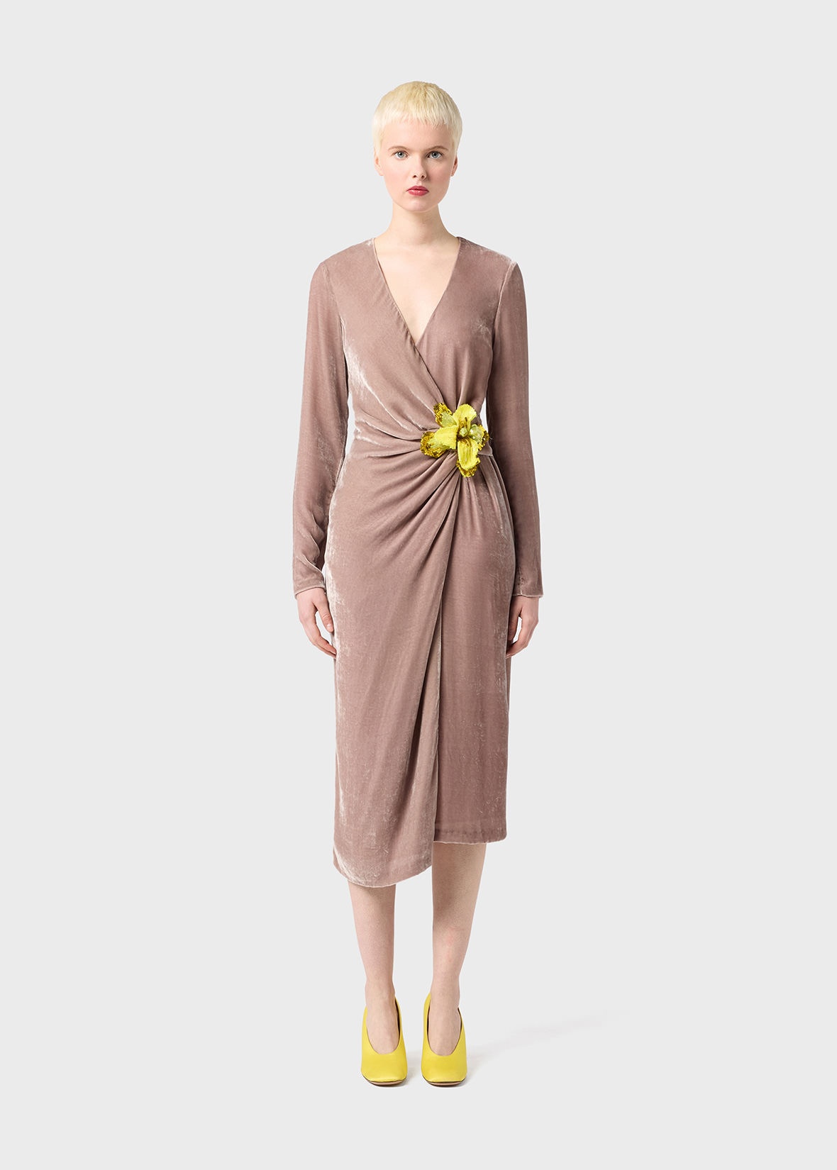 MIDI DRESS IN HAMMERED VELVET WITH FLOWER - 3