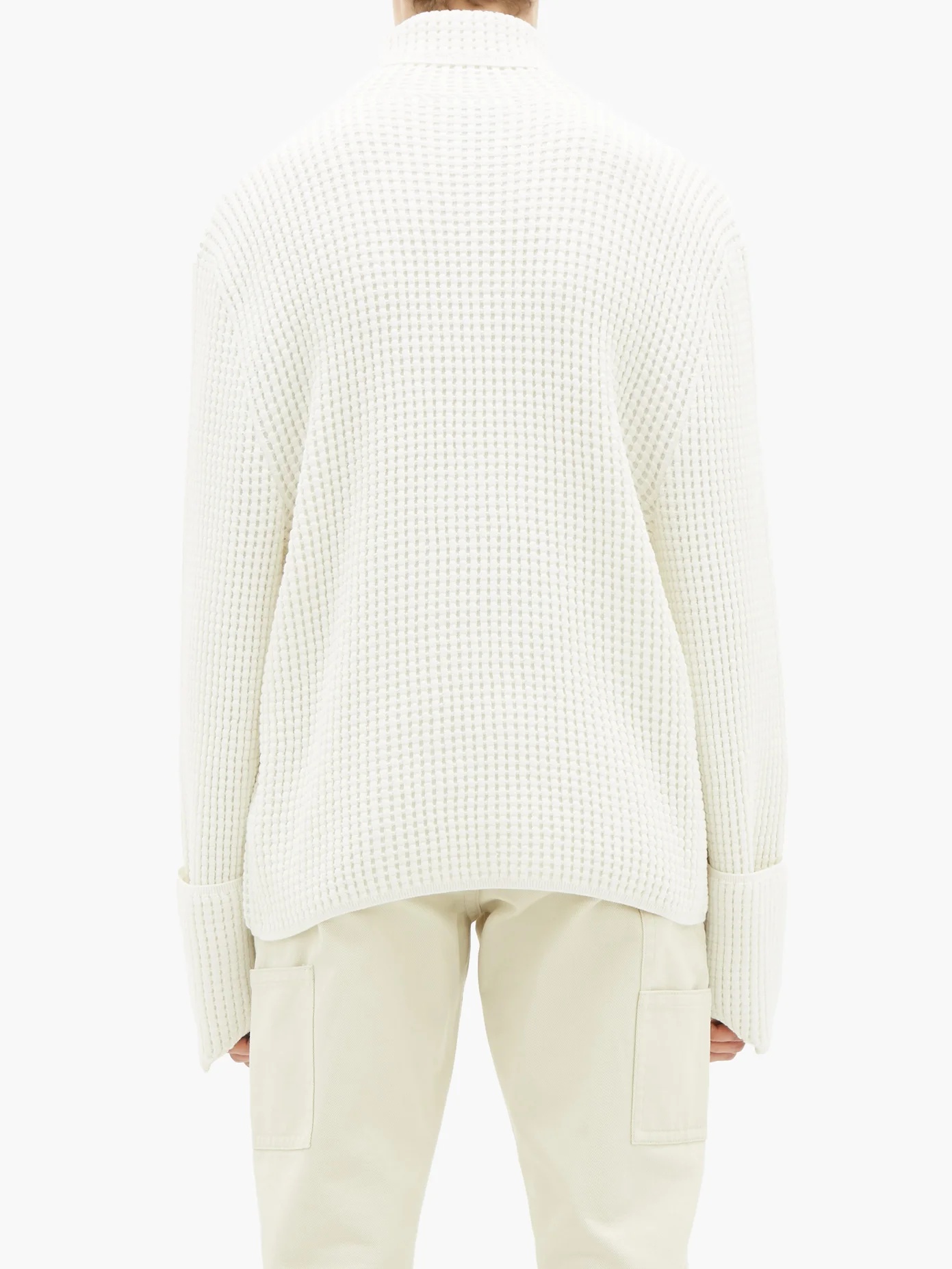 High-neck cotton-blend waffle-piqué sweater - 7