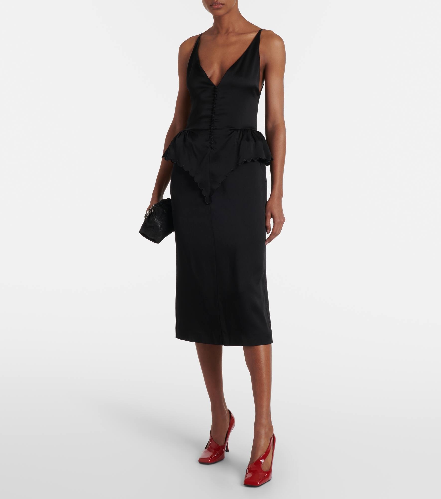 Open-back peplum satin midi dress - 2