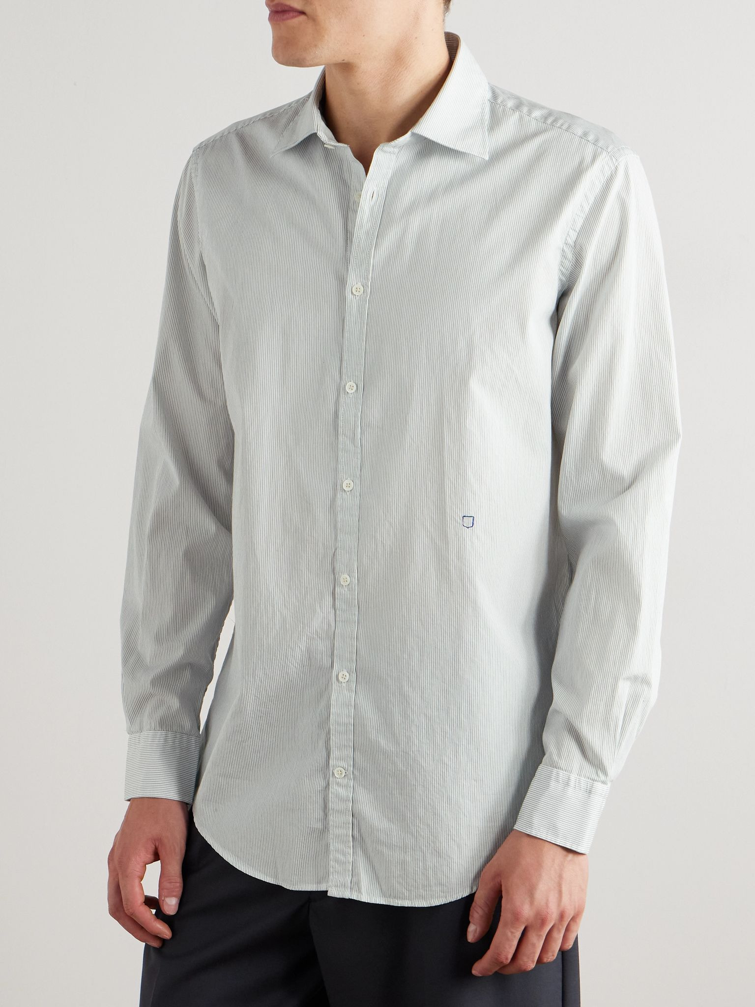 Genova Cut-Away Collar Striped Cotton-Twill Shirt Light blue - 3