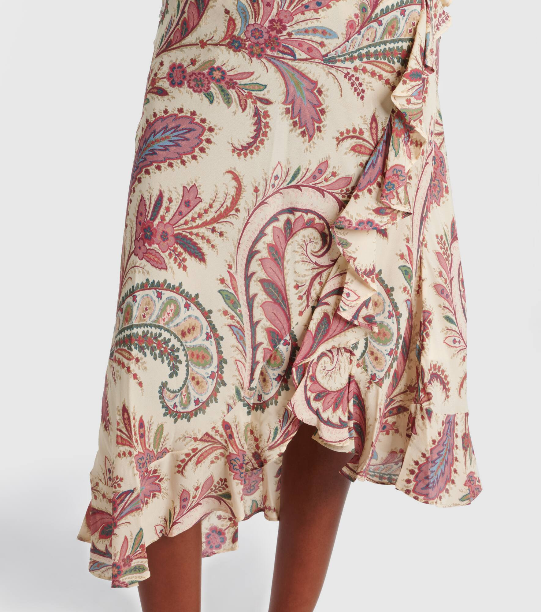 Asymmetric paisley ruffled midi skirt - 5