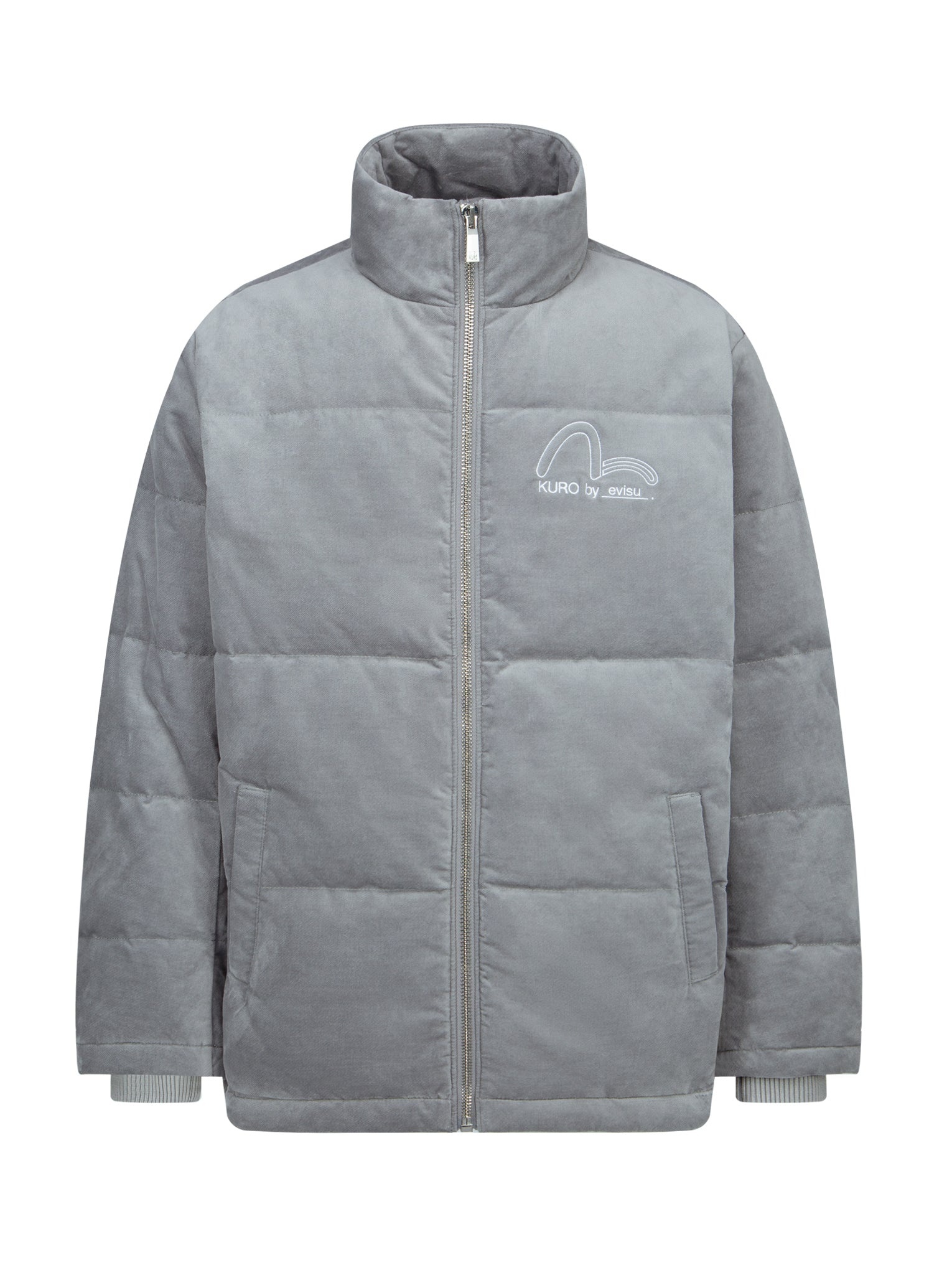Seagull and Slogan Embroidered Velvet Down Jacket - 11