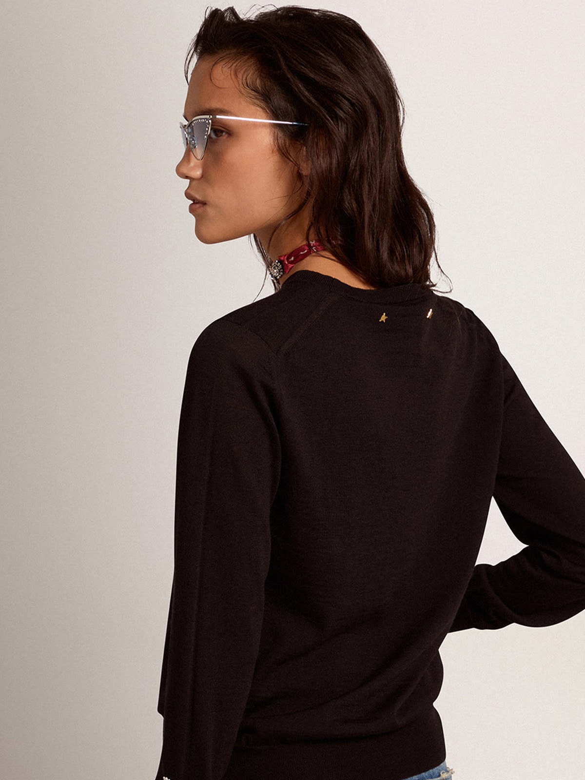 Women's round-neck sweater in black wool - 4