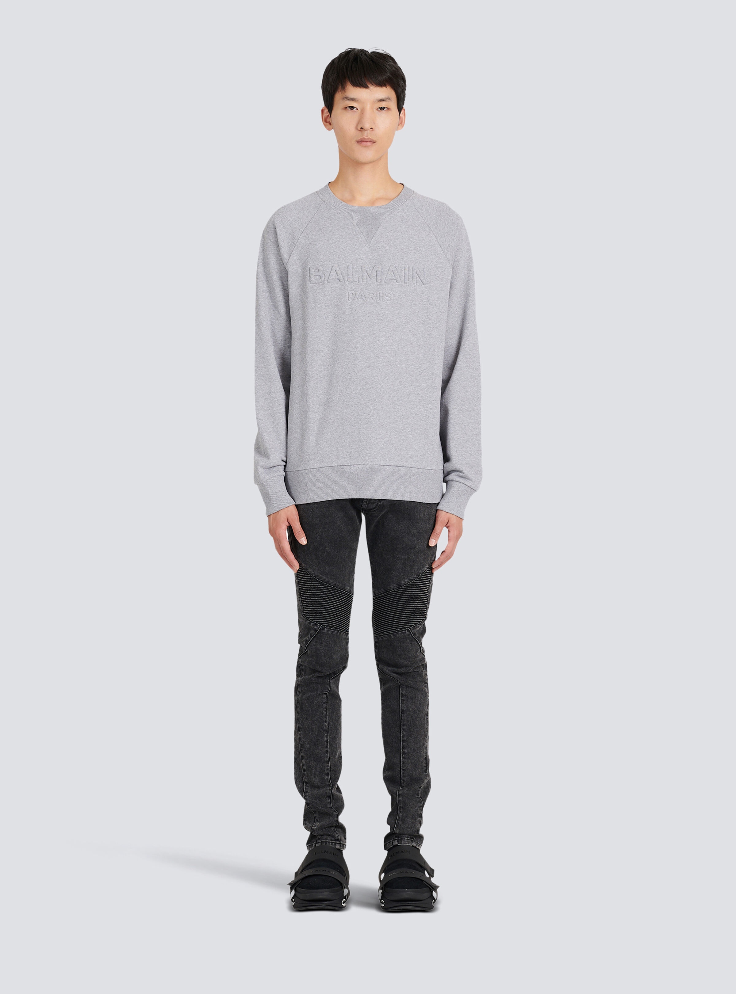 Cotton sweatshirt with embossed Balmain logo - 4