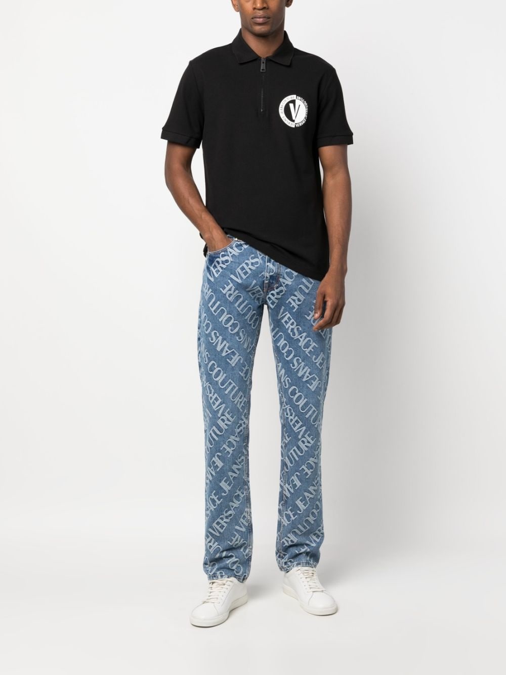 jacquard logo-motif straight-leg jeans - 2