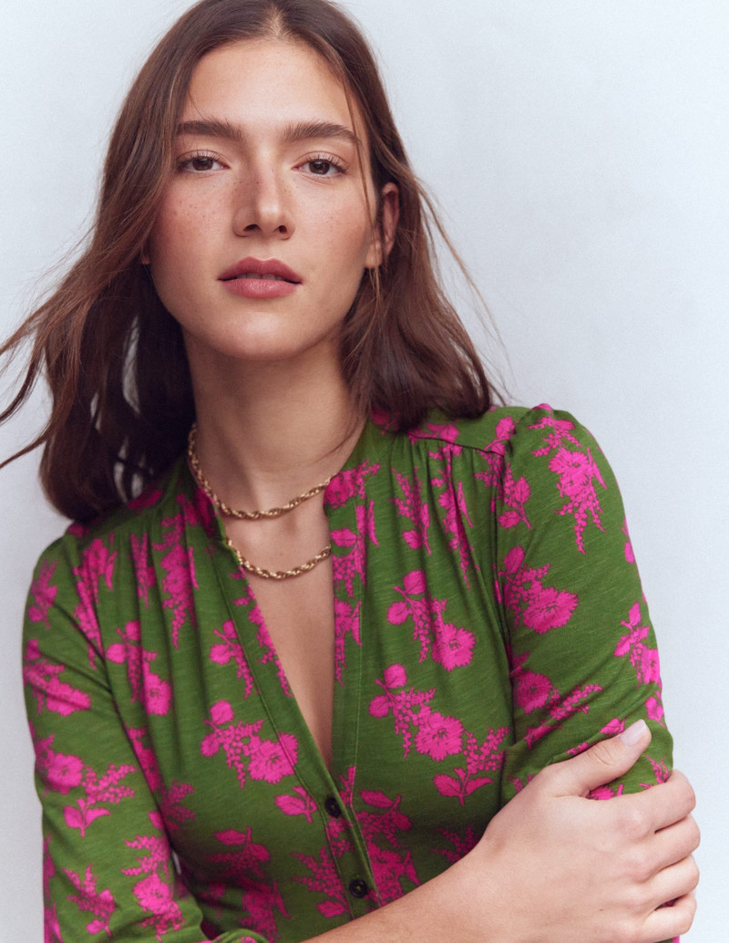 Amy Short Jersey Dress-Olive, Blossomy Sprig 4