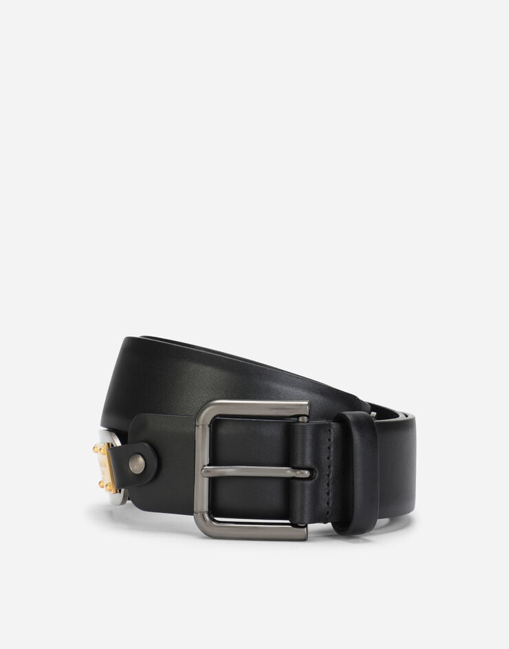 Lux leather belt with branded plates - 1