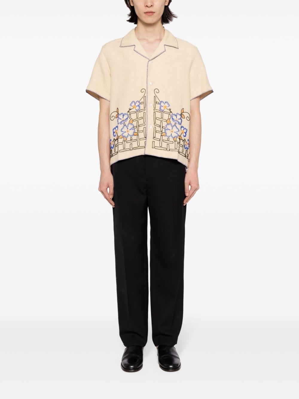 Himalayan Poppy short-sleeve linen shirt - 2