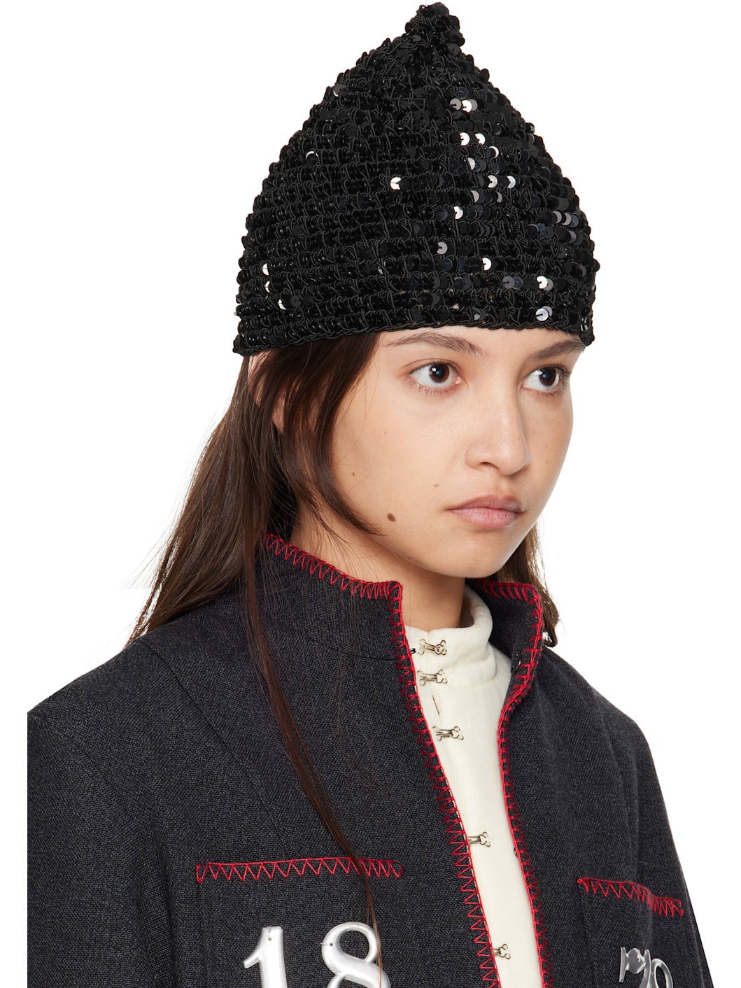 Black Sequined Beanie - 2