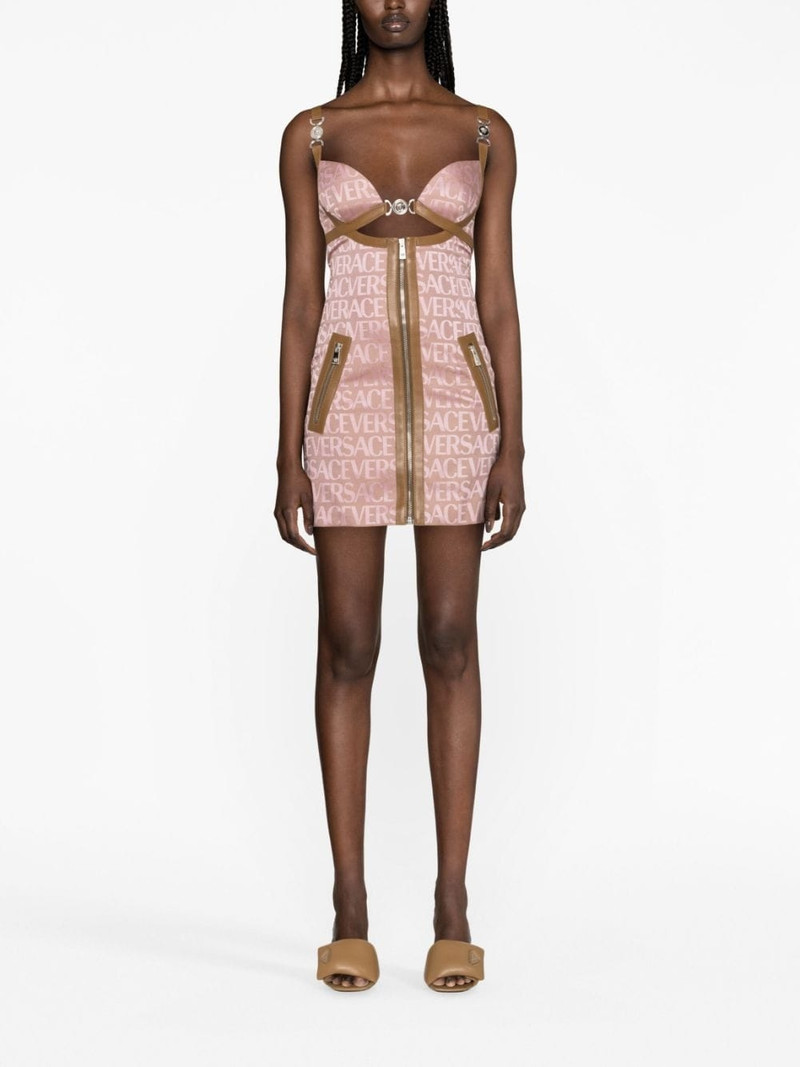 VERSACE logo-jacquard cut-out minidress outlook