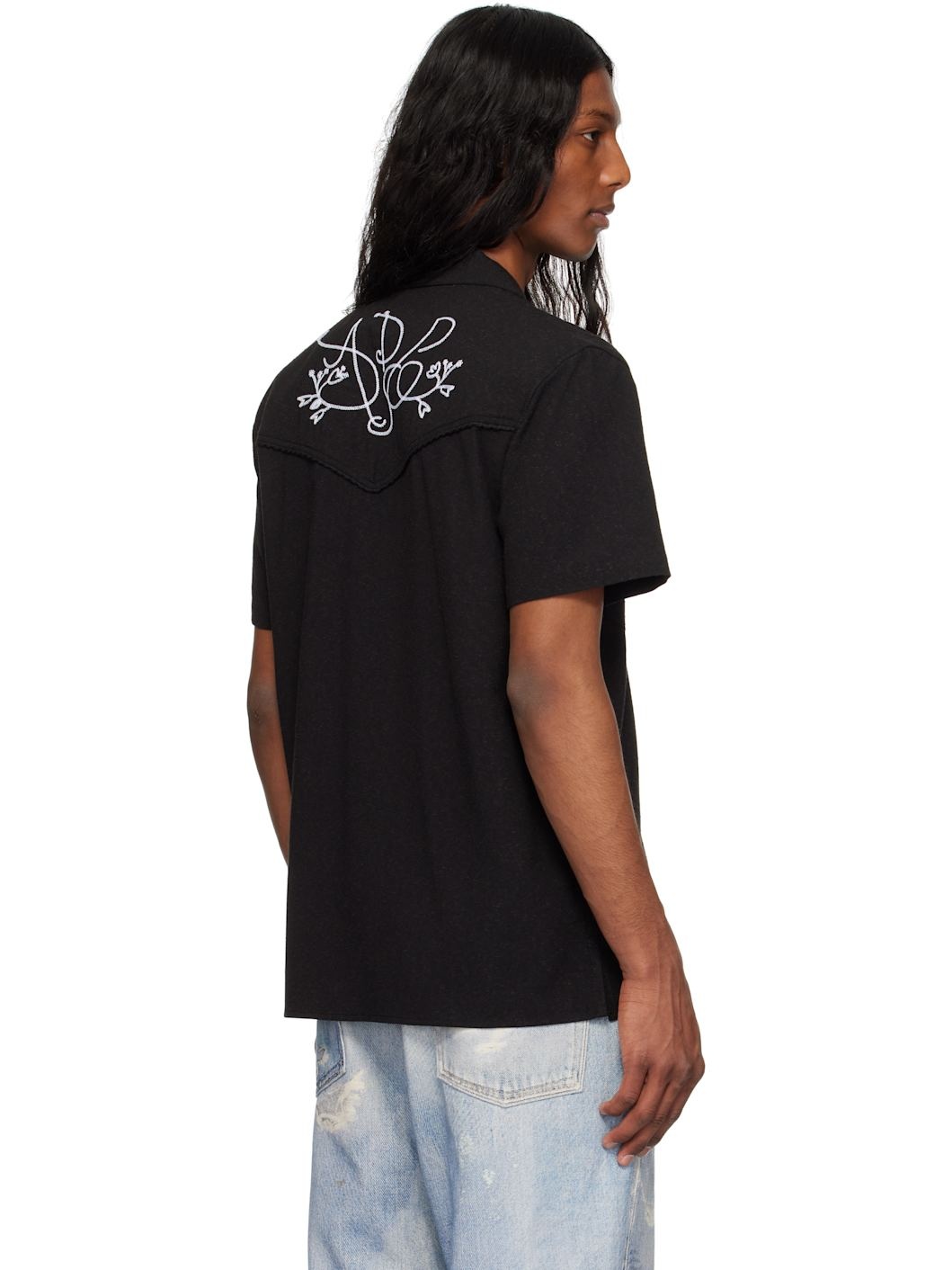 Black 'ADSB' Chain Embroidery Shirt - 3