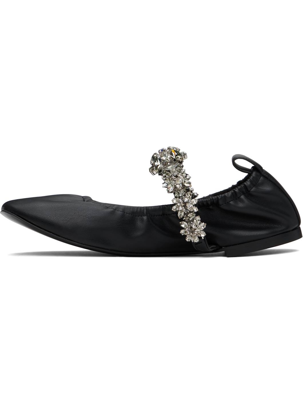 Black Elsa Crystal Flowers Ballerina Flats - 3