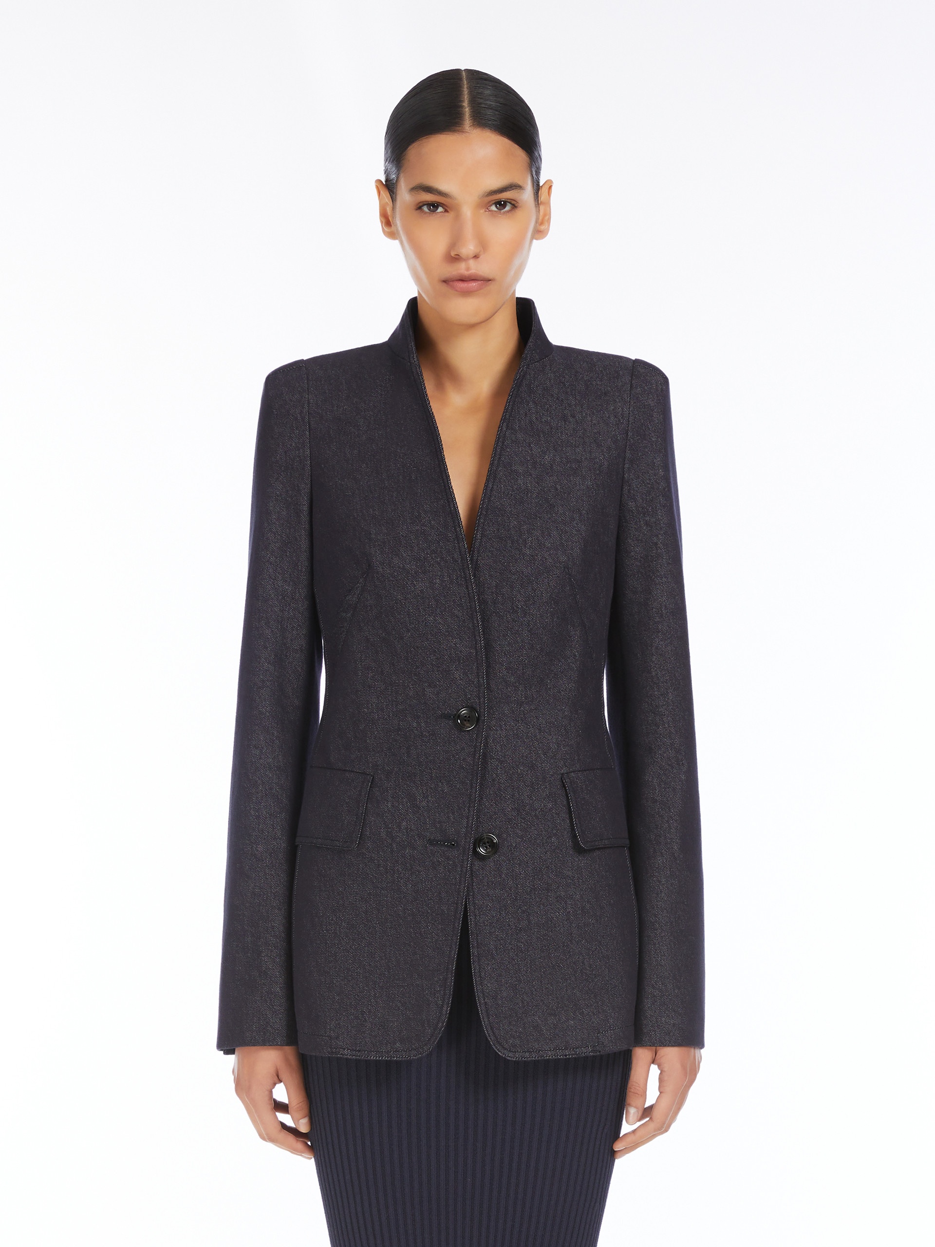BEATRICE Slim denim-effect cotton blazer - 3