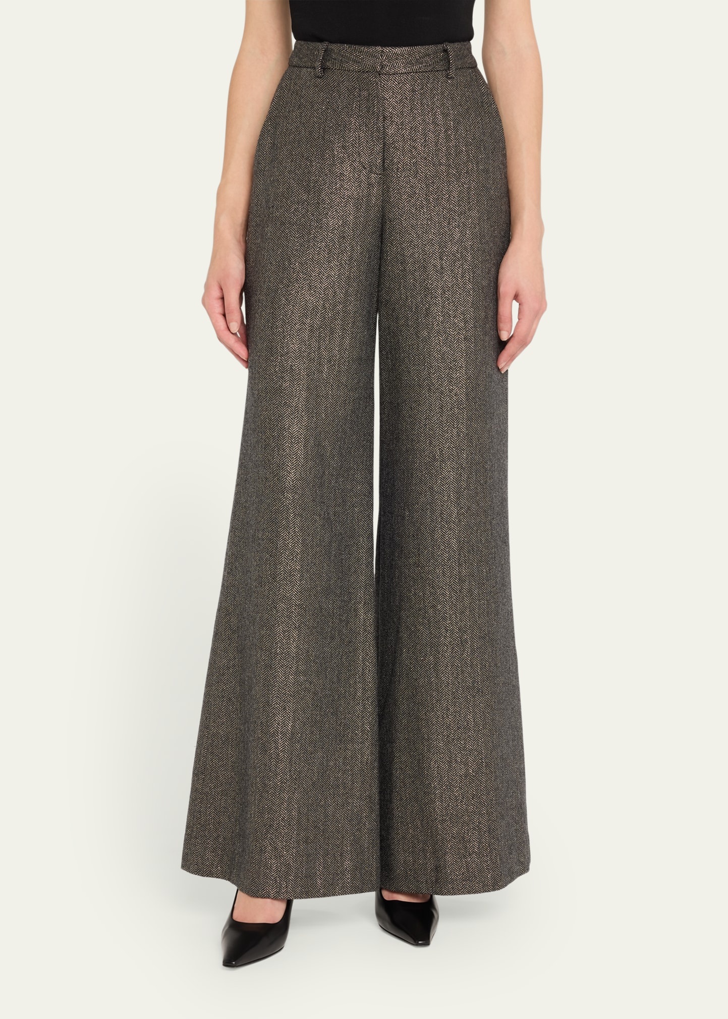 Pilar Metallic Herringbone Wide-Leg Pants - 4