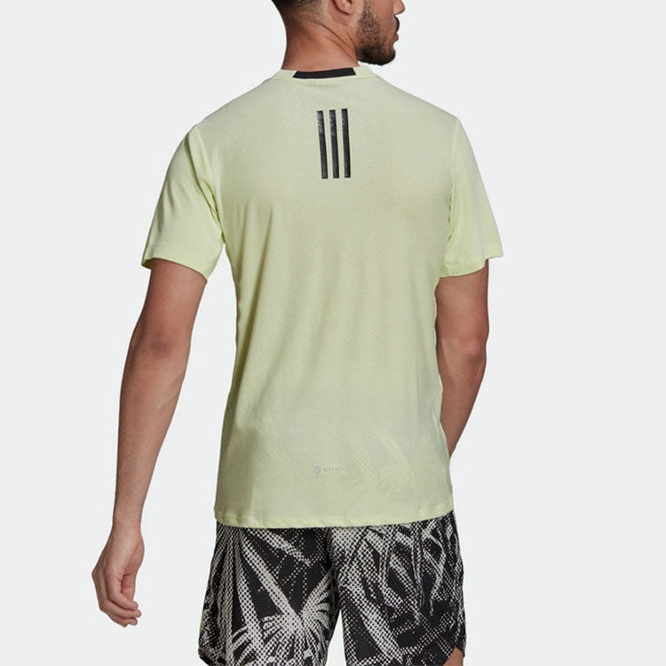 Men's adidas Solid Color Logo Printing Round Neck Short Sleeve Green T-Shirt HC4248 - 3