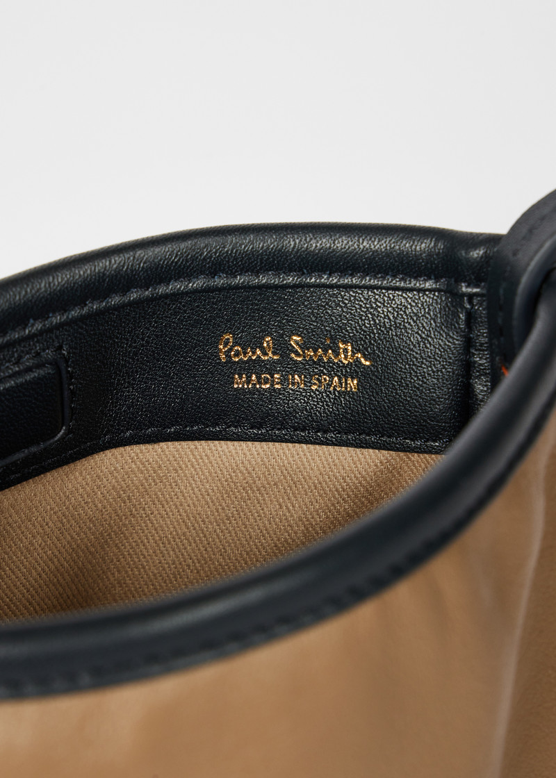 Taupe Colour-Block Leather Pouch Bag 4