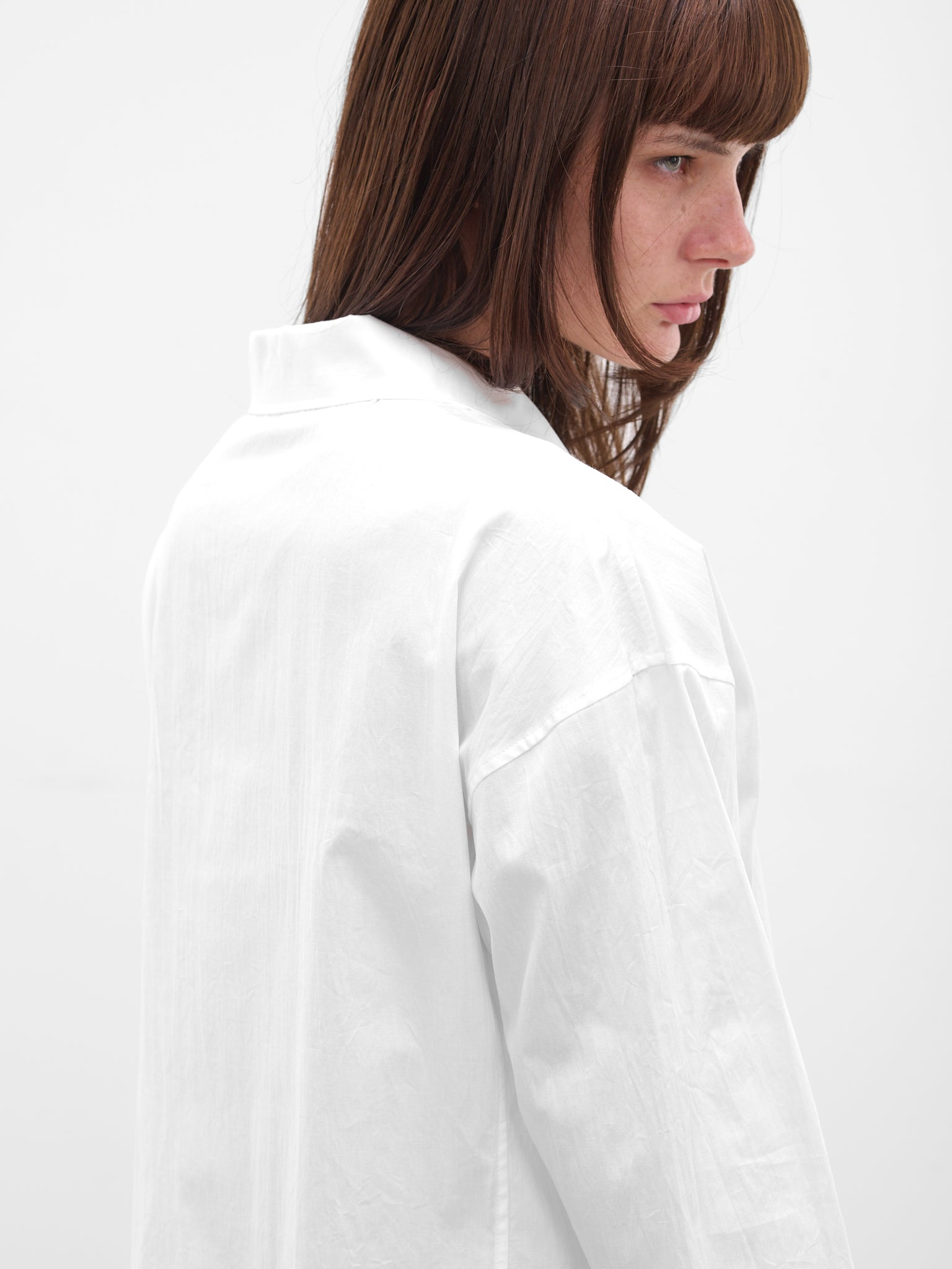 White Paneled Broadcloth Cotton Blouse - 5