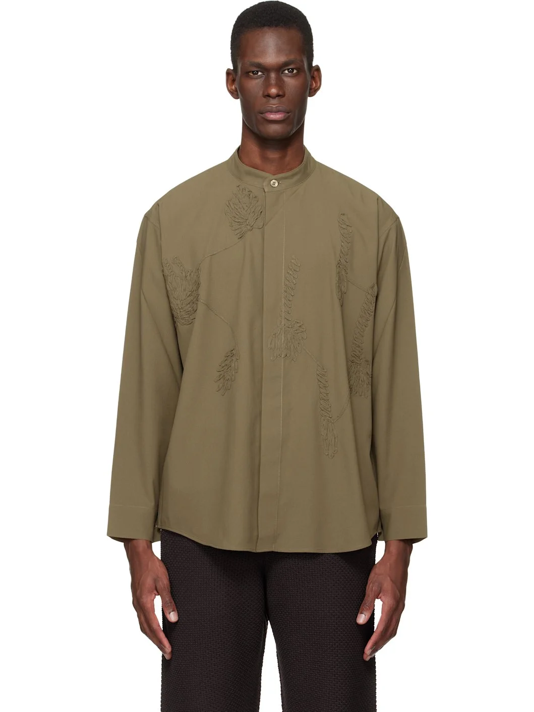Khaki Embroidery Press Shirt - 1