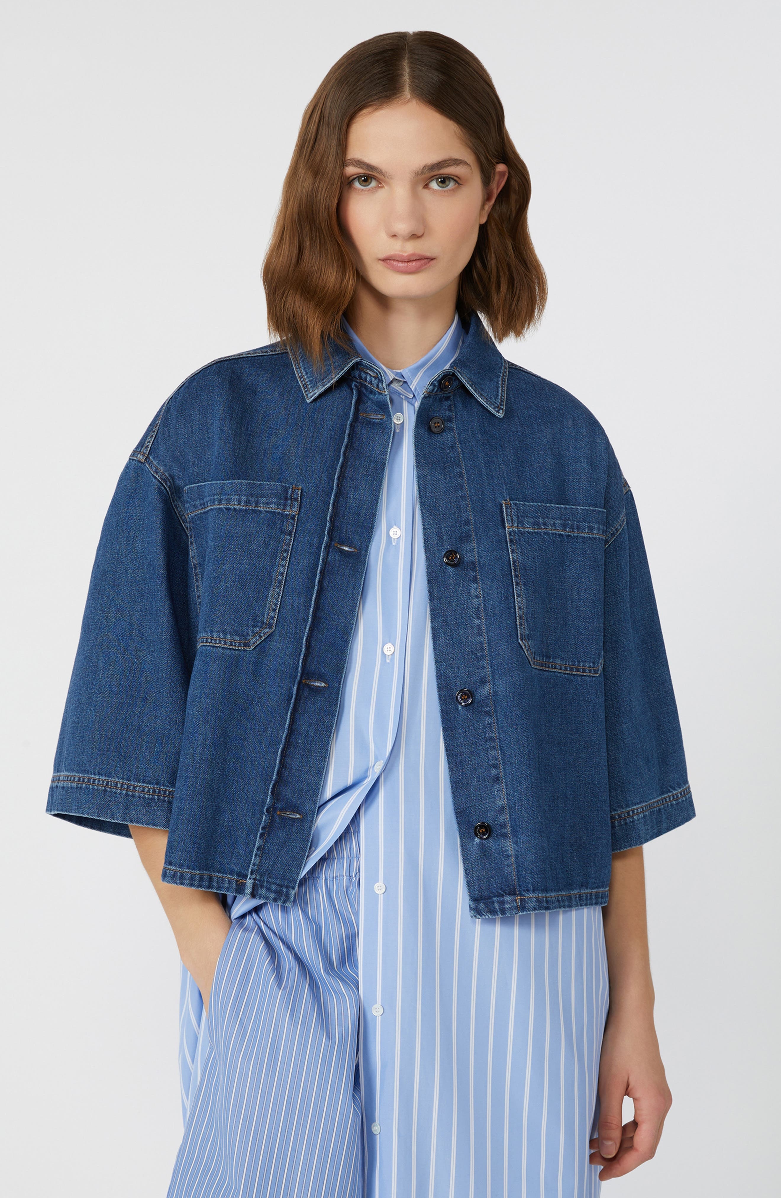 Weekend Max Mara Enza Boxy Denim Button-Up Shirt in Navy at Nordstrom - 4